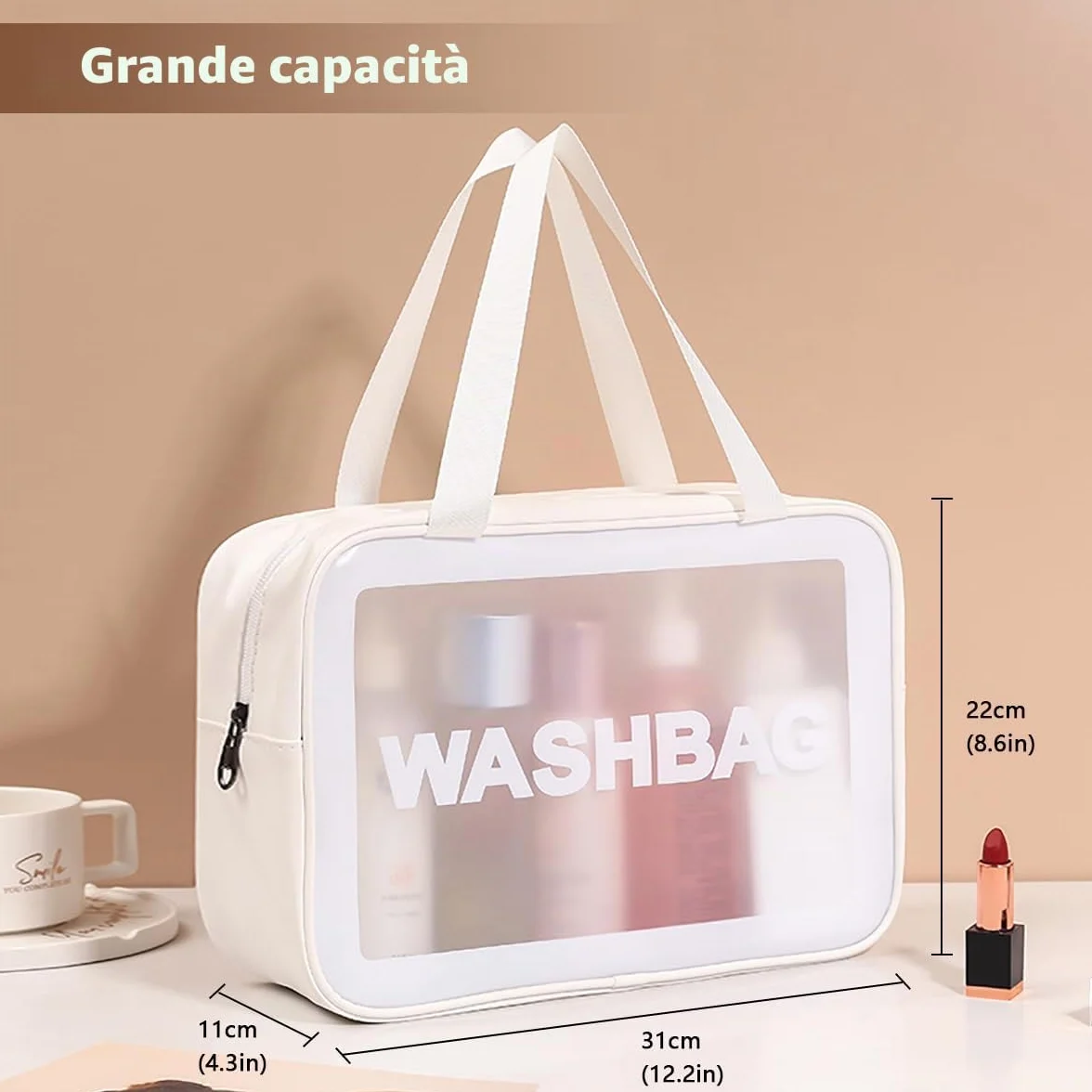 Borsa da Toilette Grande per Donne e Uomini, Wash Bag da Viaggio con Maniglia per il Trasporto, Borsa da Doccia Portatile