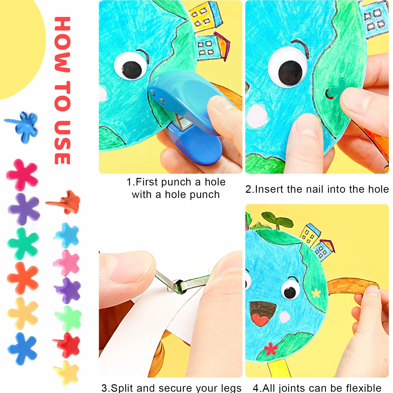 100 Pezzi Mini Brads, Elementi di Fissaggio in Carta, fermagli per sacchetti, a forma di fiore, Mini Chiusura di Carta a Treccia, per scrapbooking, per Decorazioni Artigianali Fai-da-Te
