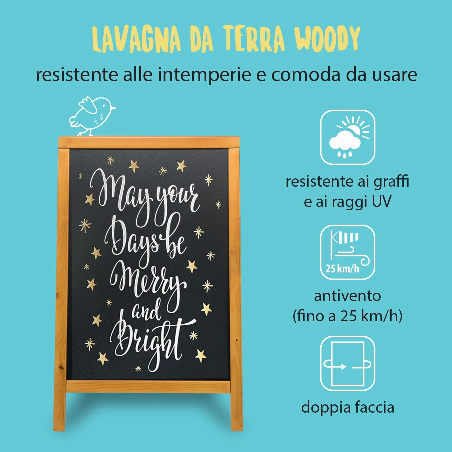 SECURIT - Lavagna Da Terra Woody Bifacciale In Legno Di Pino - Per Pennarelli A Gesso Liquido - Per Caffè, Ristoranti, Bar, Negozi - 55x 85 cm - Colore teak