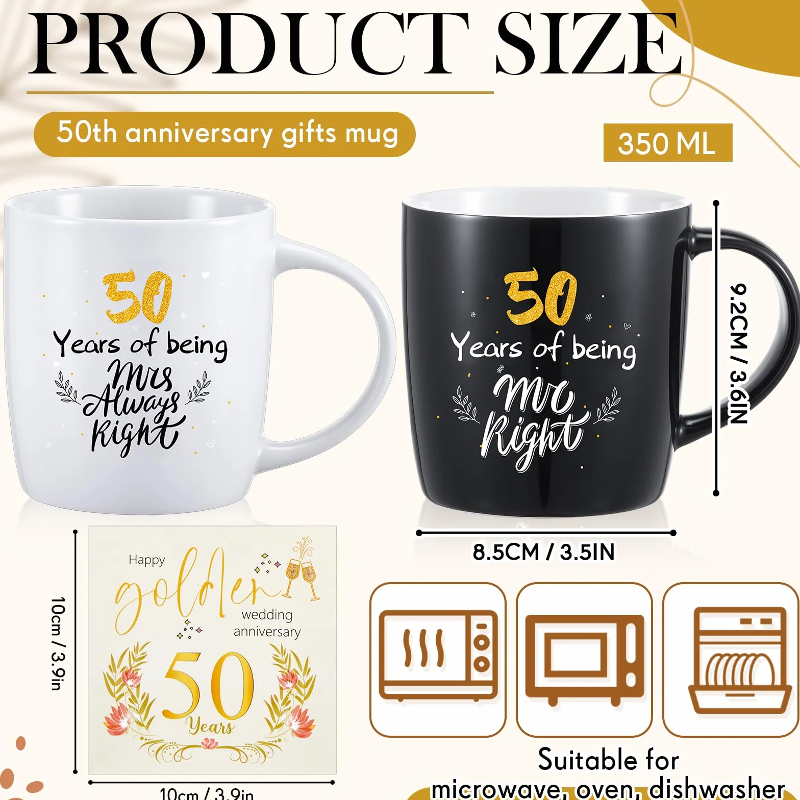 Geiserailie 2 Tazze Tazza di Ceramica 50 Years Mr and Mrs con Carte Coppie Divertenti Regali Natale Scatole Regalo Nere Matrimonio Fidanzamento Anniversario 380 ml
