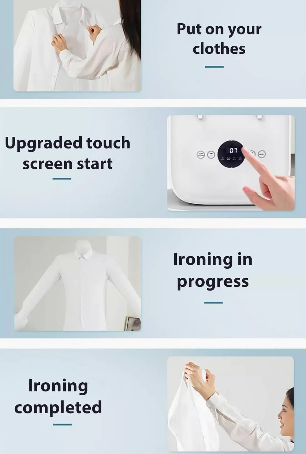 Macchina da stiro a vapore elettrica, macchina da stiro e asciugatura automatica a mani libere da 1000 W, macchina da stiro gonfiabile for camicie con controllo touch, armadio a vapore verticale(B)