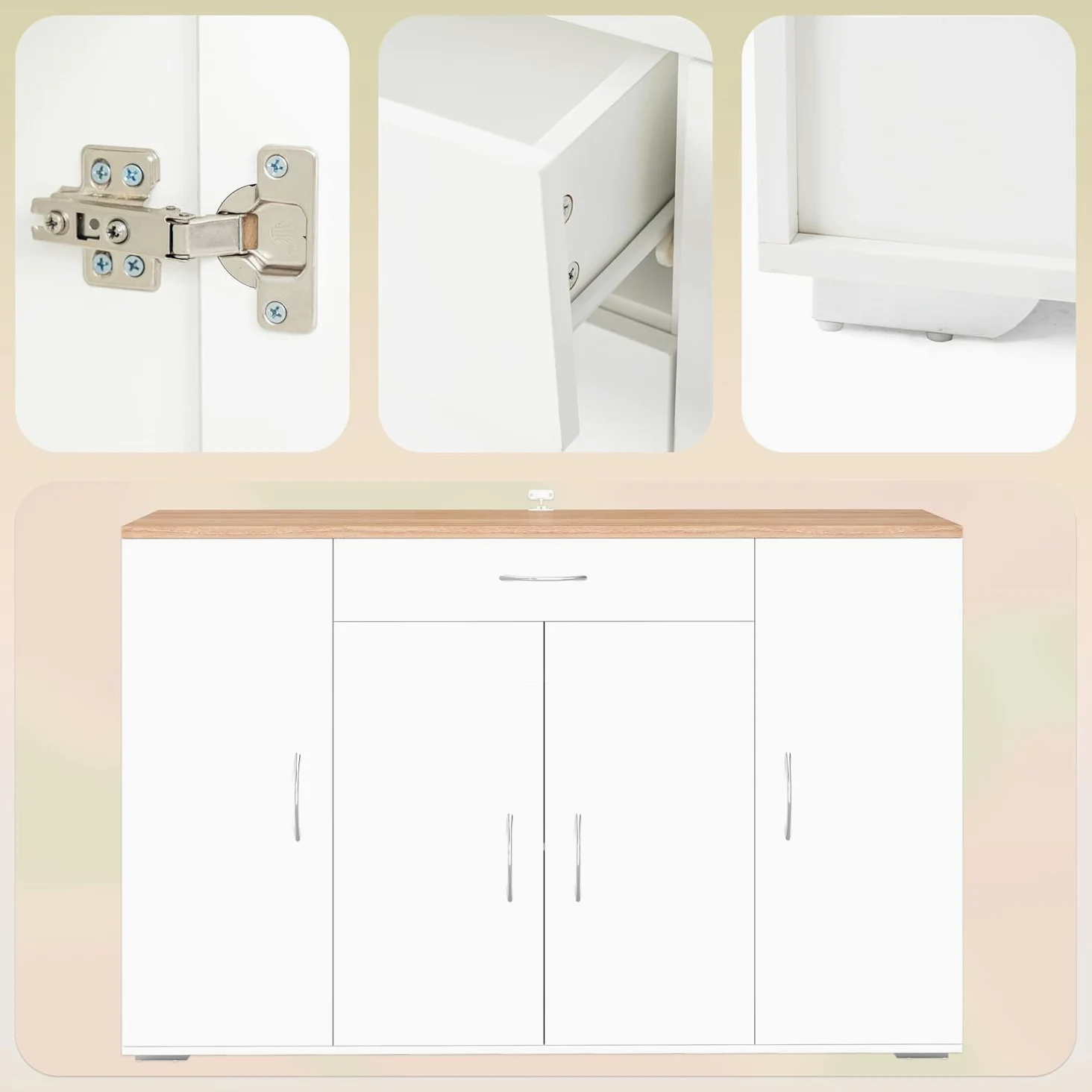 hitsuki Comò Camera da Letto Bianco con 4 Ante e 1 Cassetto 110×30×70cm | Mobile contenitore con 4 ante e 1 cassetto per organizzare biancheria, abiti e oggetti personali nella camera da letto