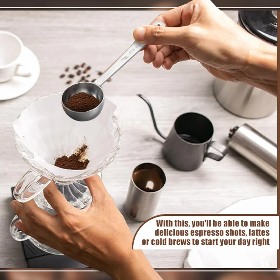 Set di 2 misurini da caffè con manico lungo, in acciaio inox, 1 cucchiaio e 2 cucchiai dosatori da 15 ml e 30 ml, per caffè, latte, frutta in polvere (15 ml e 30 ml)