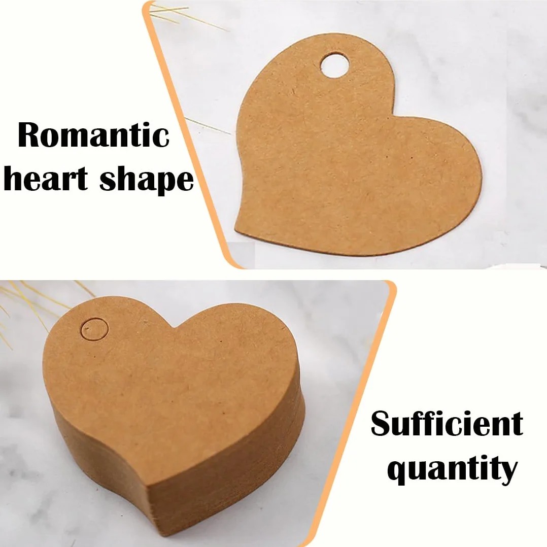 COYUN 100pcs Bigliettini Bomboniere,Etichetta in Carta Kraft a Forma di Cuore e Spago da 10 M per l'Uso Come Souvenir di Nozze, Confezionamento di Regali, Realizzazione di Oggetti Artigianali ecc