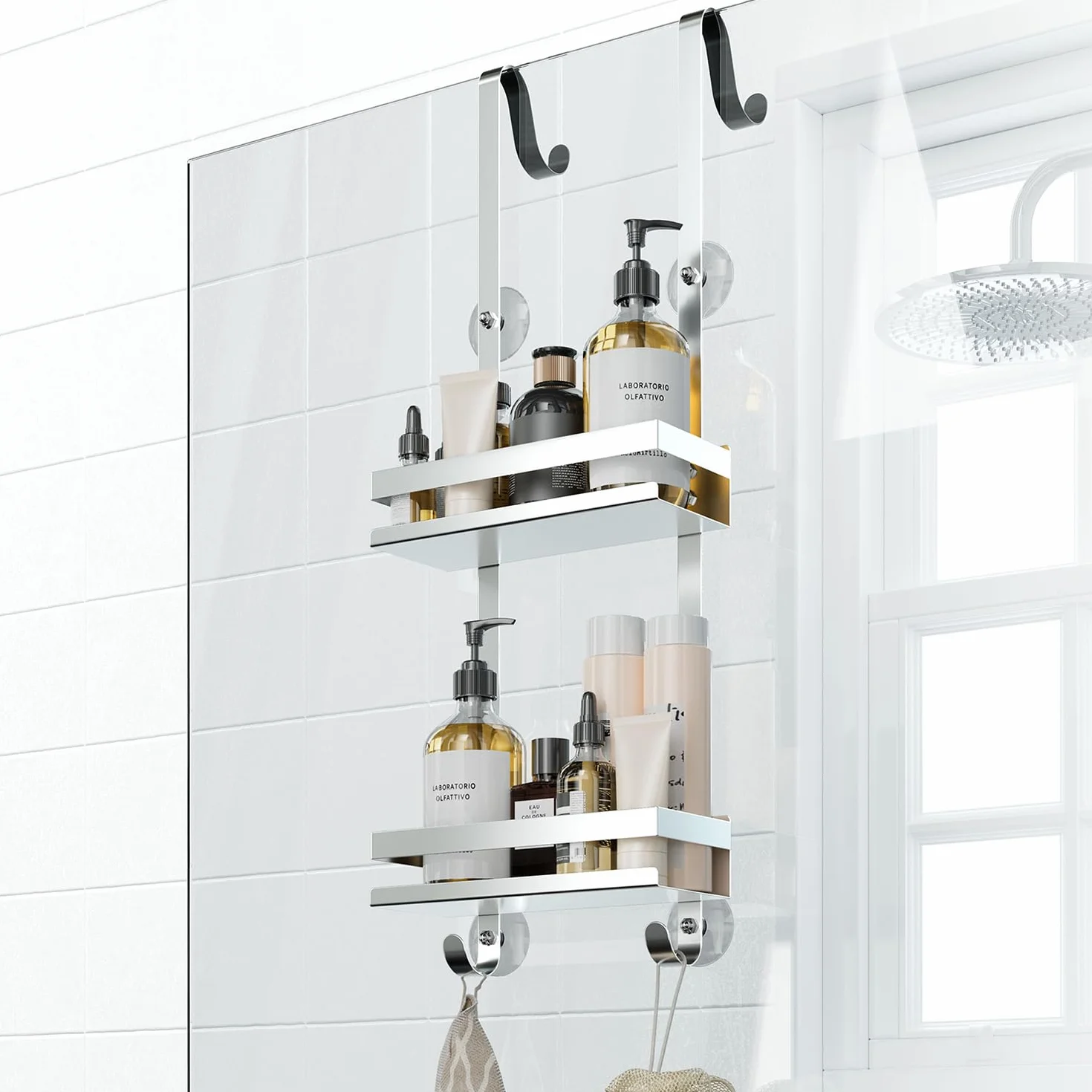 Mensola Doccia da Appendere Porta Shampoo Porta Sapone Senza Foratura Bagno
