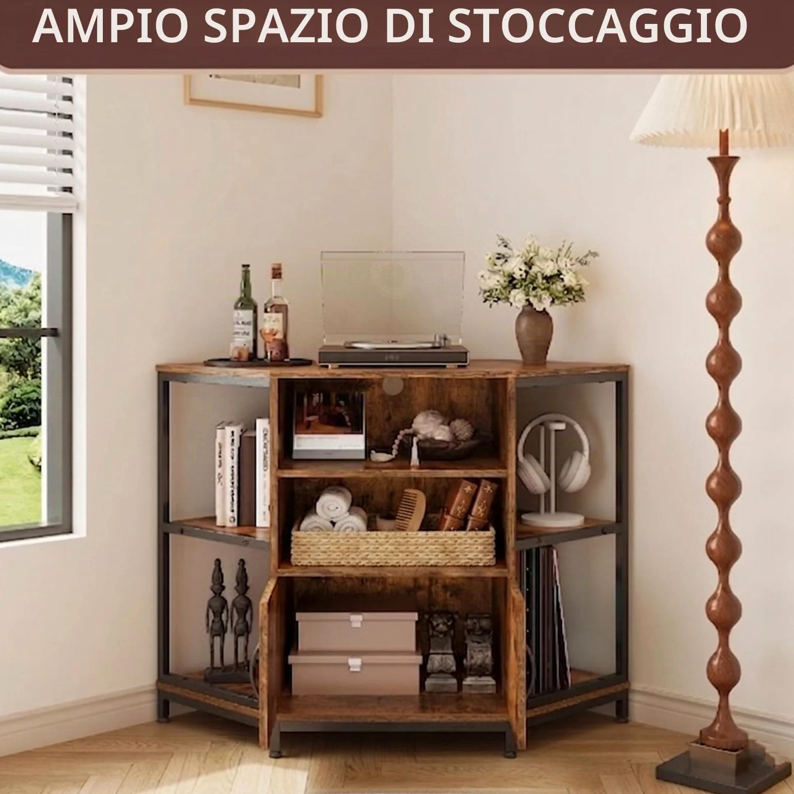 Dripex Mobile angolare per TV con illuminazione a LED, per soggiorno, design industriale, 105 x 50 x 79 cm, marrone vintage