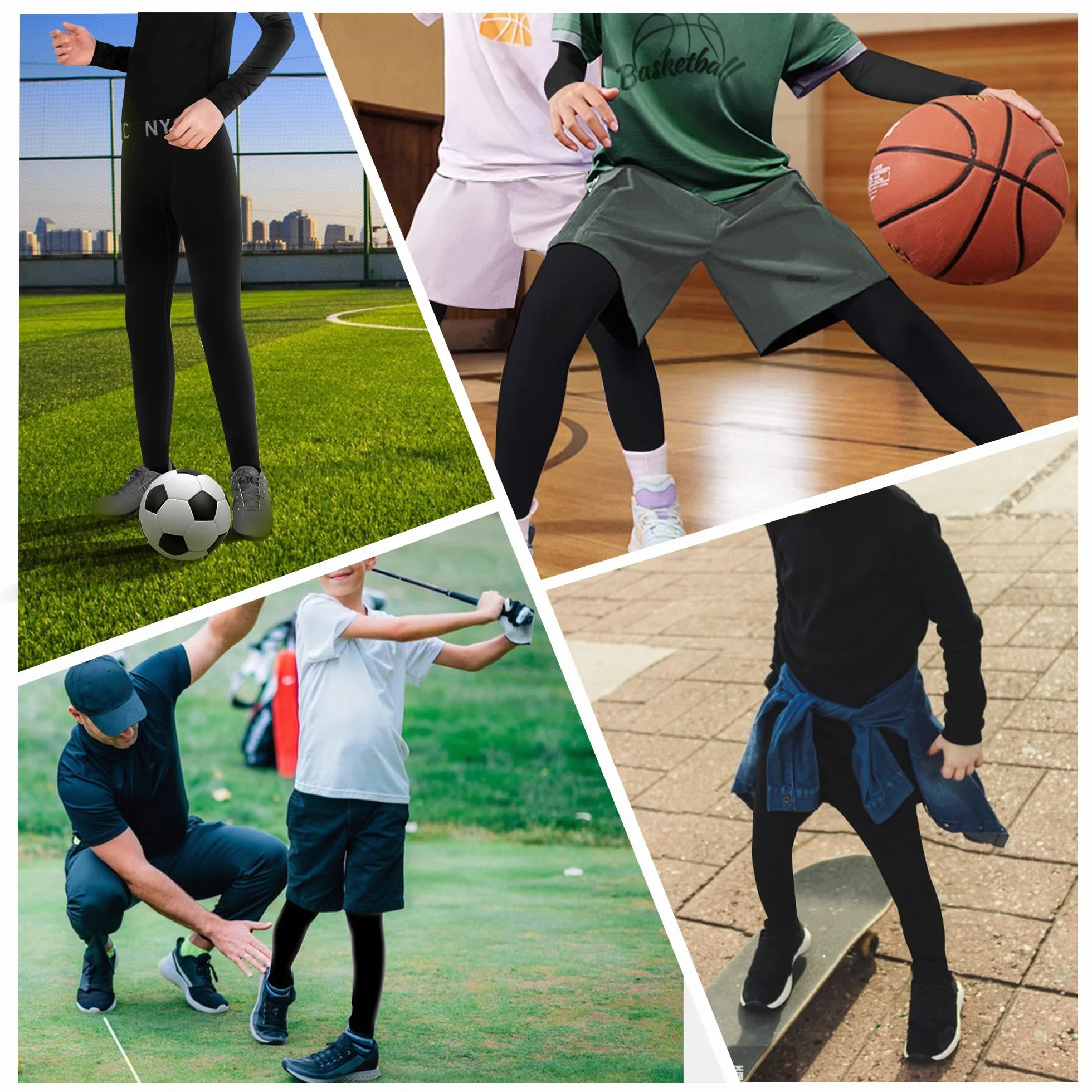 Uizuooy 1 Pezzi Bambini Compression Pantaloni Ragazzi Intimo Sportivo Cotone Nero Basket Running Sport Tights Leggings 2601 2BL 146-152