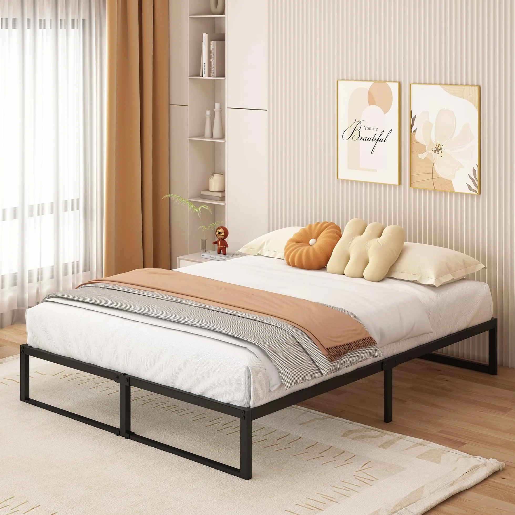 Yicensen Struttura Letto Matrimoniale 160x190 cm, Struttura Letto in Metallo, Supporto Solido, Facile da Montare, Design Silenzioso, Stile Moderno e Minimalista, Altezza 30 cm, Nero
