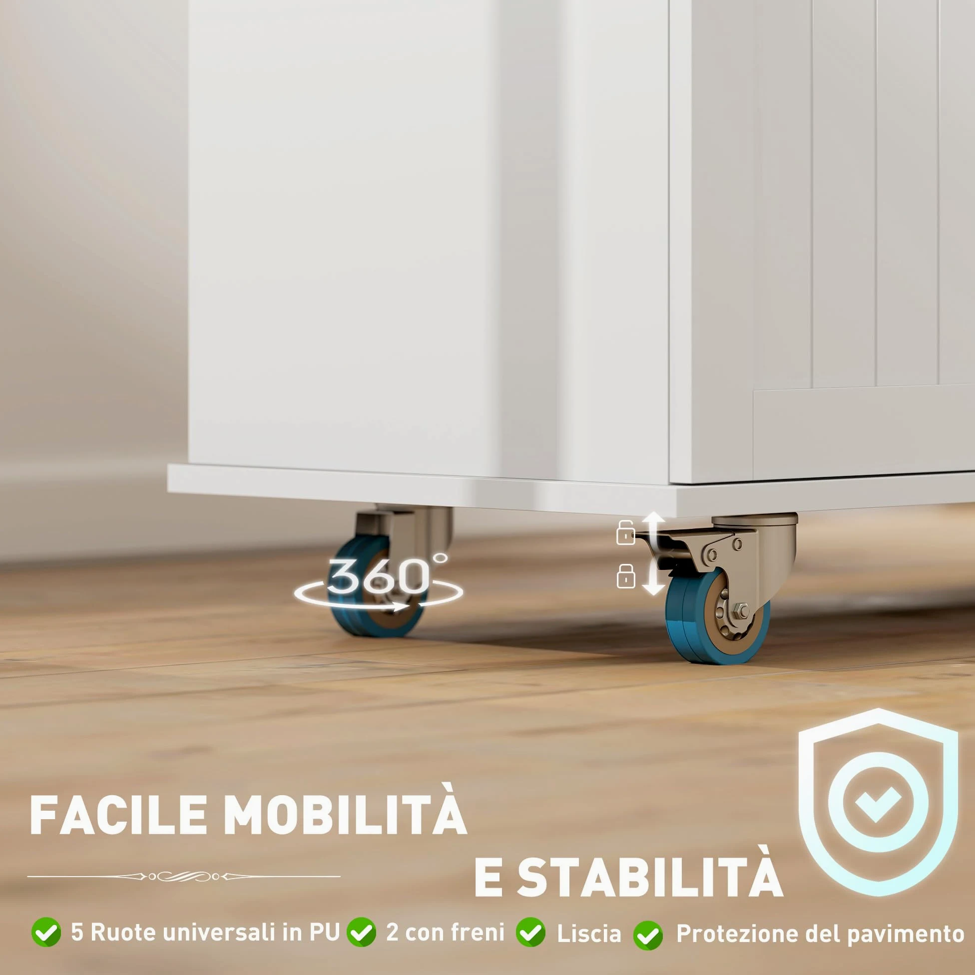 HOMCOM Isola Cucina con Ruote, Carrello Cucina con Stazione di Ricarica, Piano a Ribalta in Legno, Ripiani Regolabili, 2 Cassetti, Armadietto Estraibile, Portaspezie a Porta, Portasciugamani, Bianco