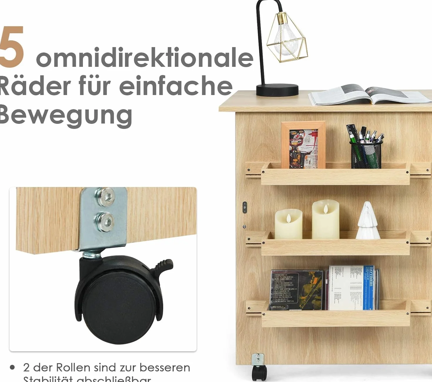 FANTASK Armadio da cucito pieghevole 2 in 1, tavolo da cucito in legno con 3 ripiani per bobine, armadietto per macchina da cucire per soggiorno, camera da letto e ufficio, beige