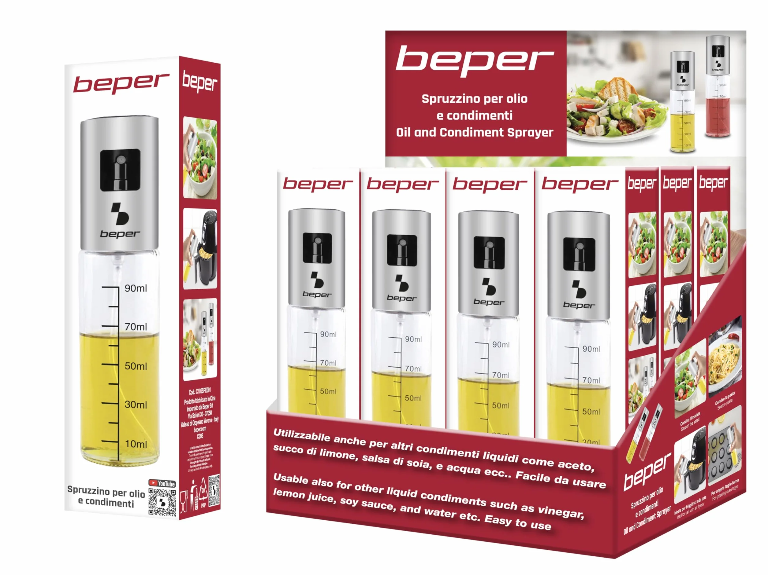 BEPER C102SPE001 Spruzzino per Olio con Contenitore in Vetro Graduato per Friggitrice Aria