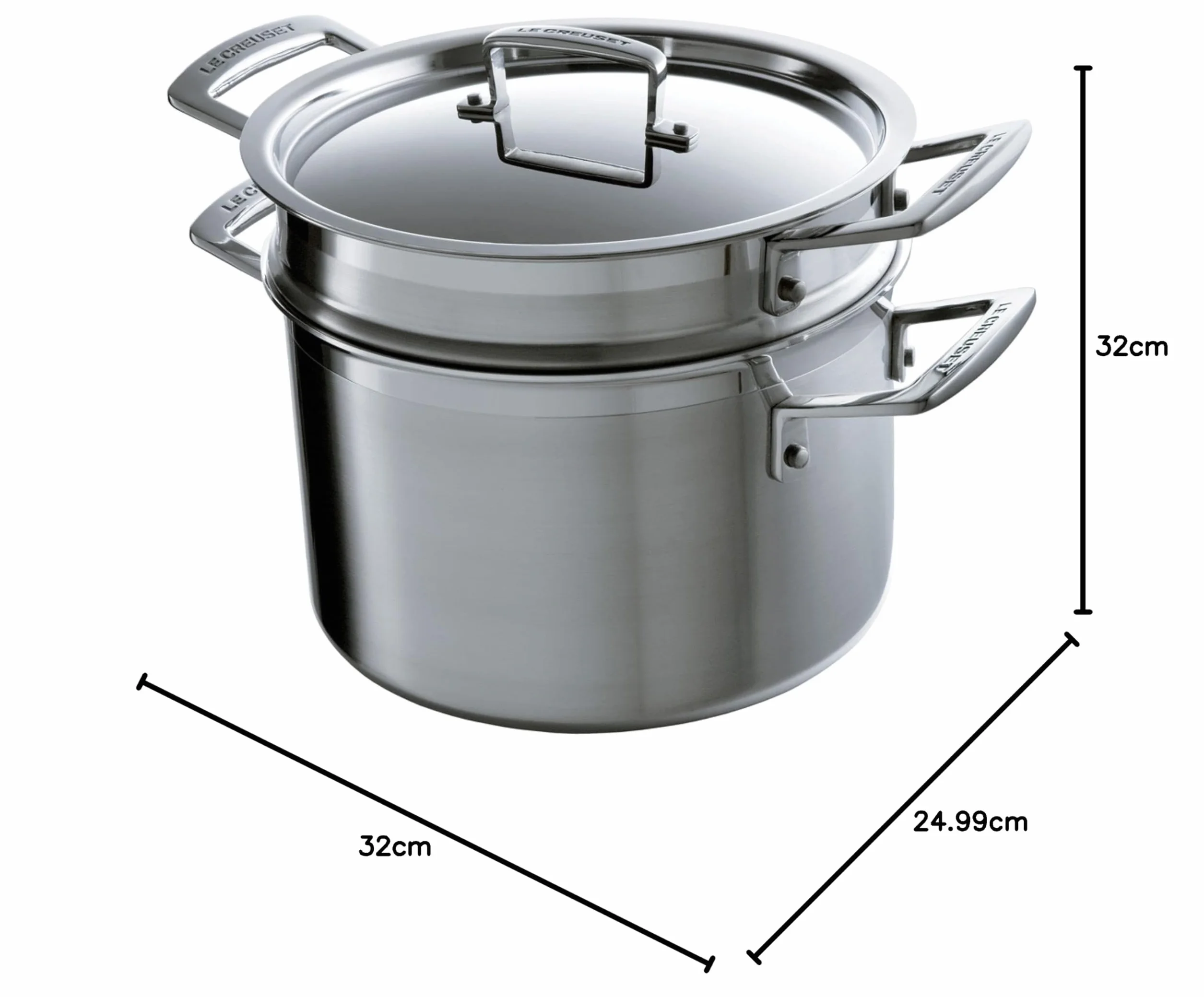 LE CREUSET Casseruola Alta Classic con Coperchio e scolapasta in Acciaio Inox, Diameter 20 cm, Volume 6.0L, Compatibile con Tutte Le Fonti di Calore (Induzione Inclusa), 96200520001000