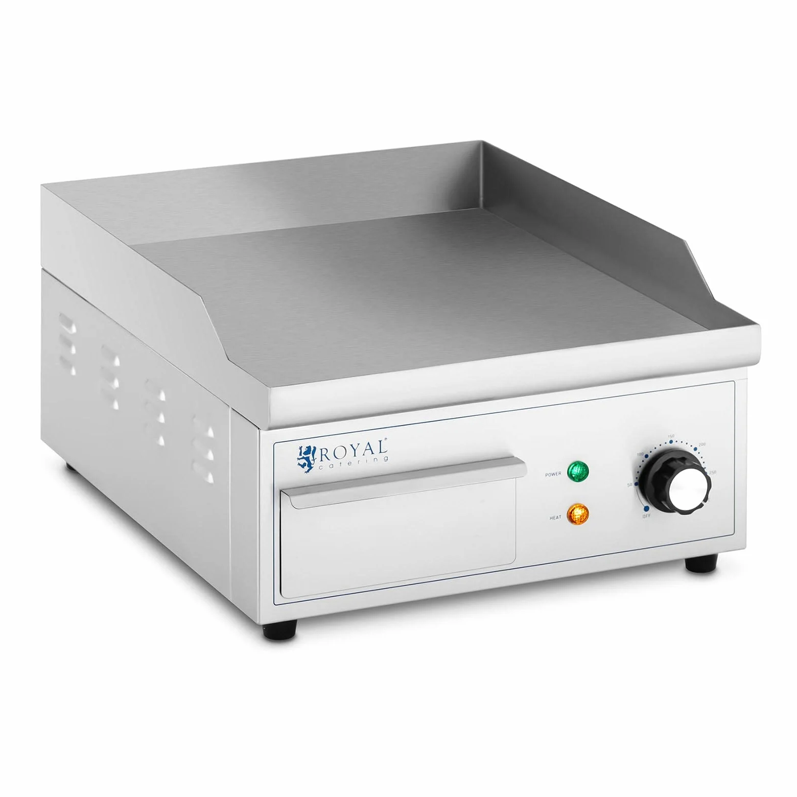 Royal Catering RCPG45-S - Padella elettrica 350 x 380 mm, piatta, 2000 W, griglia elettrica con parte superiore elettrica, griglia elettrica e piano cottura (acciaio inossidabile, ghisa)