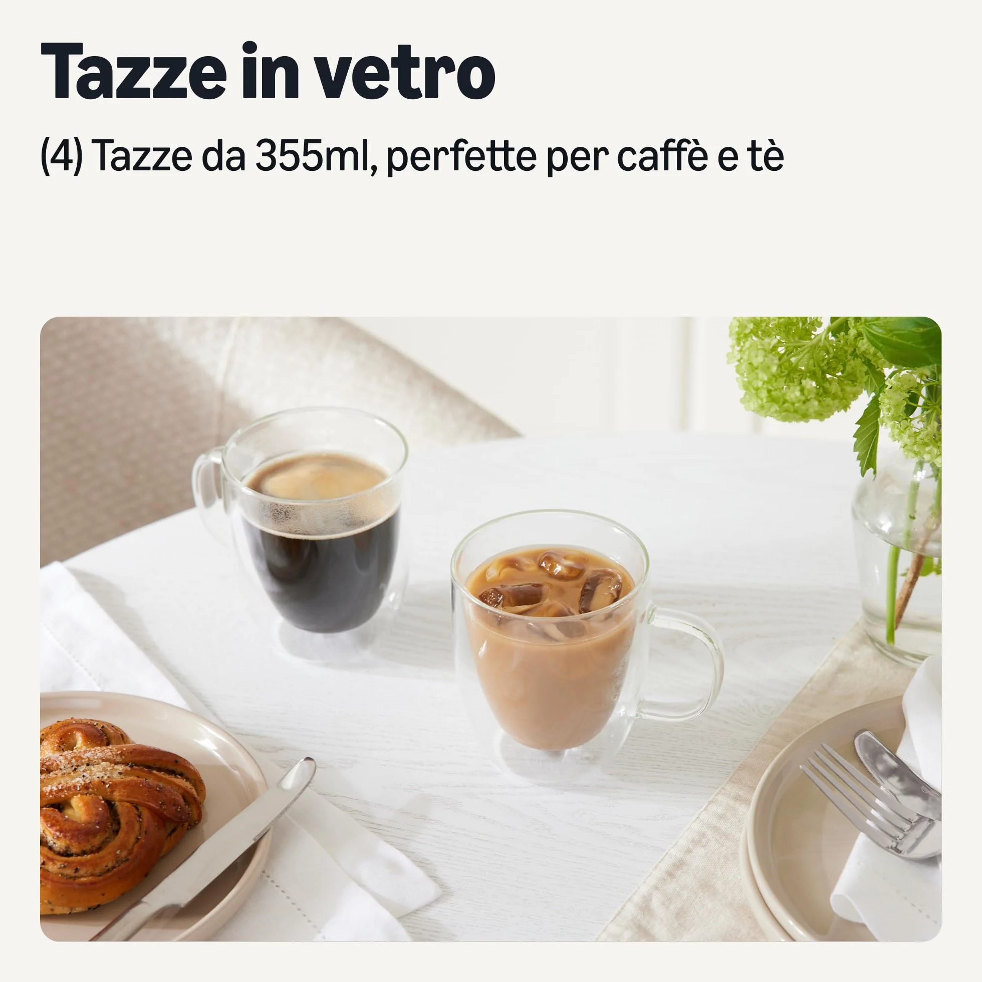Amazon Basics Tazze Mug da Caffè in Vetro a Doppia Parete, Set di 4 Pezzi, 382ml