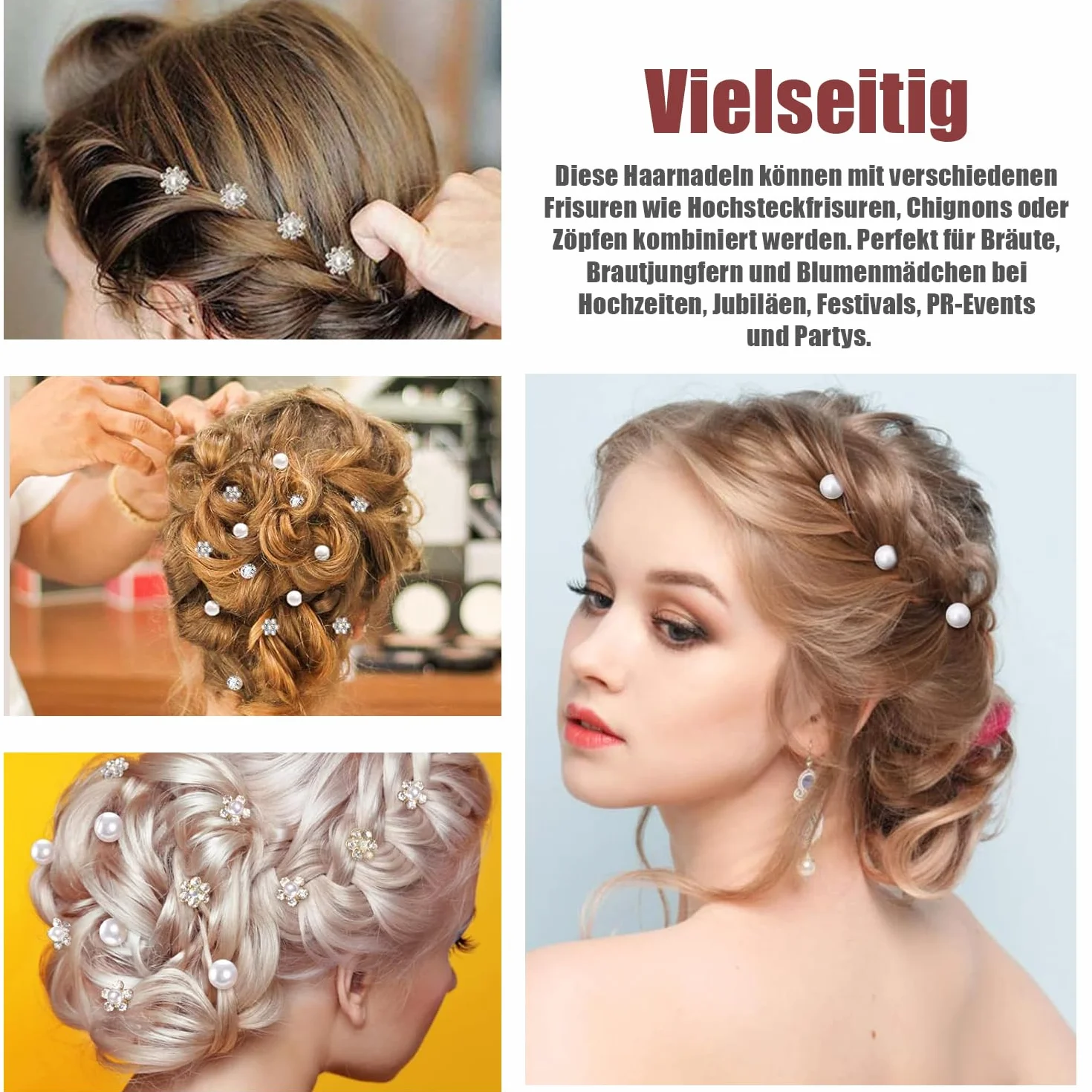 Forcine per capelli da sposa a spirale con strass perle diamante fiori 2 stili