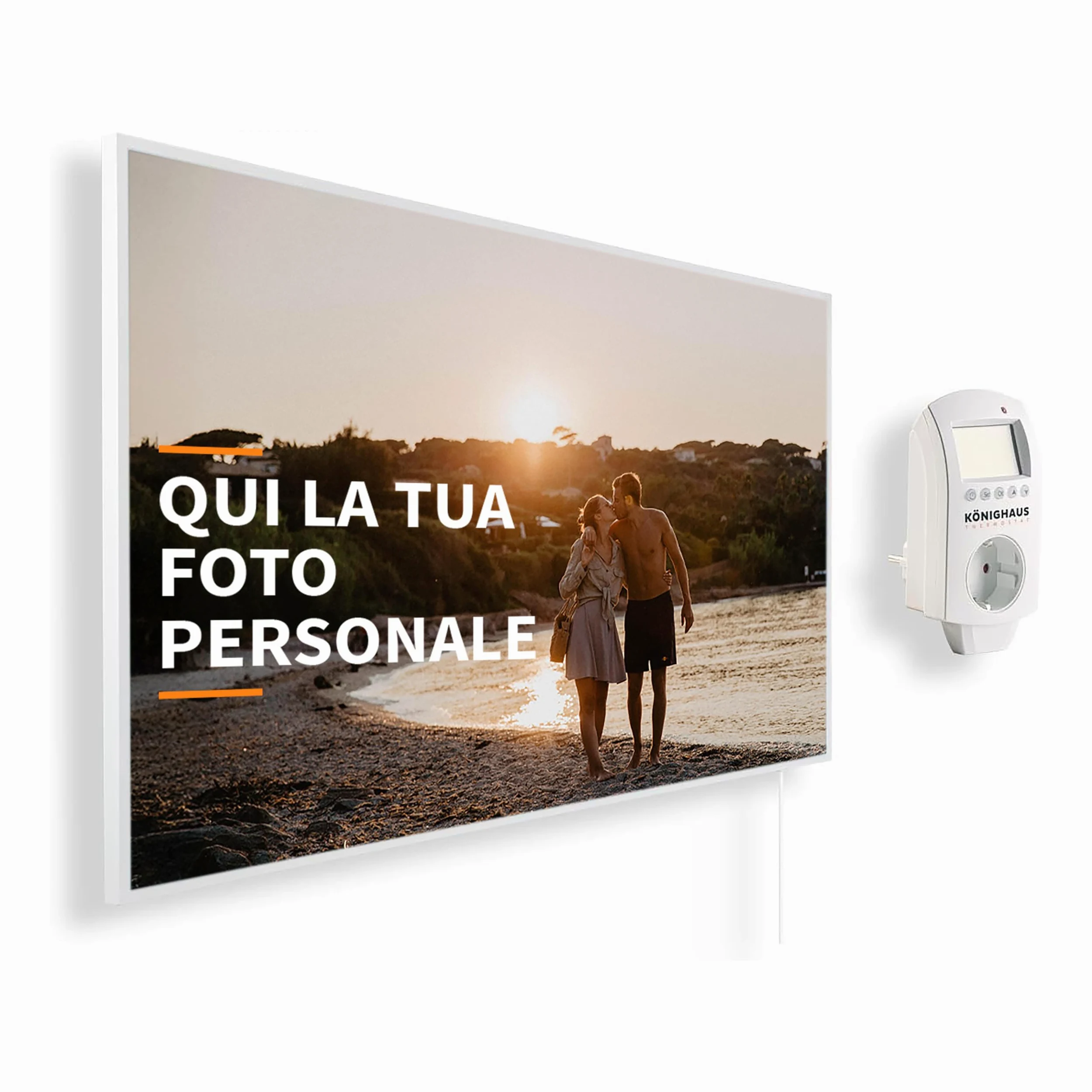 Könighaus Riscaldatore a infrarossi con foto & immagine personale – TÜV SÜD & 5 anni di garanzia – Made in Germany (caricate il vostro motivo) (800W - cornice bianca) - termostato incluso