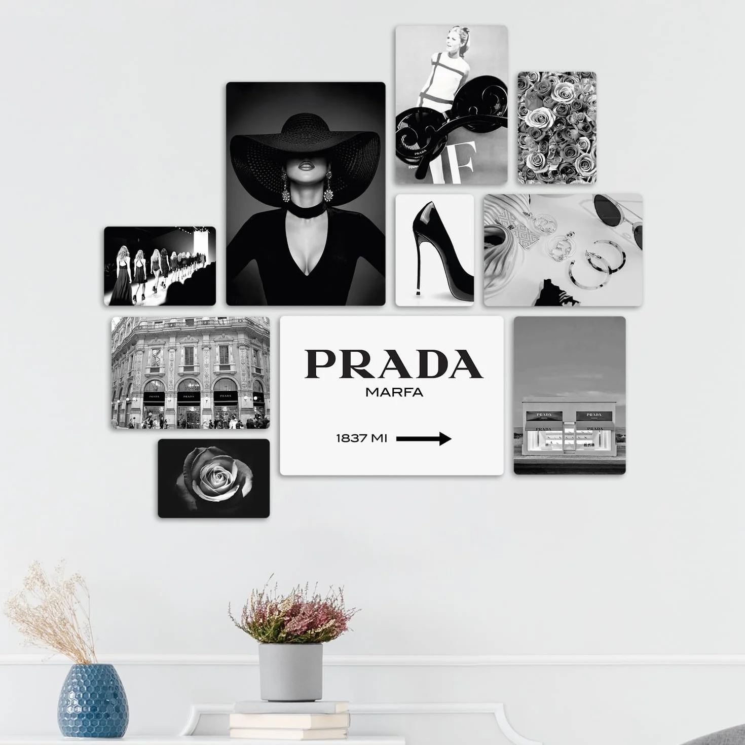 Giallobus Set 10 quadri Multi pannello Fashion Prada Marfa Legno Mdf 42x29,7cm 29,7x21cm 21x14,85cm
