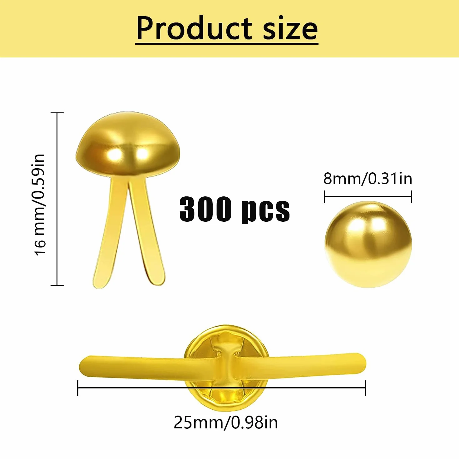 Fermacampioni,300 Pezzi Fermacampioni Piccoli 8 x 16 mm Mini Scrapbooking Brads Metallo Elementi di Fissaggio Puntine per Scrapbooking DIY Carta Artigianato(Oro)