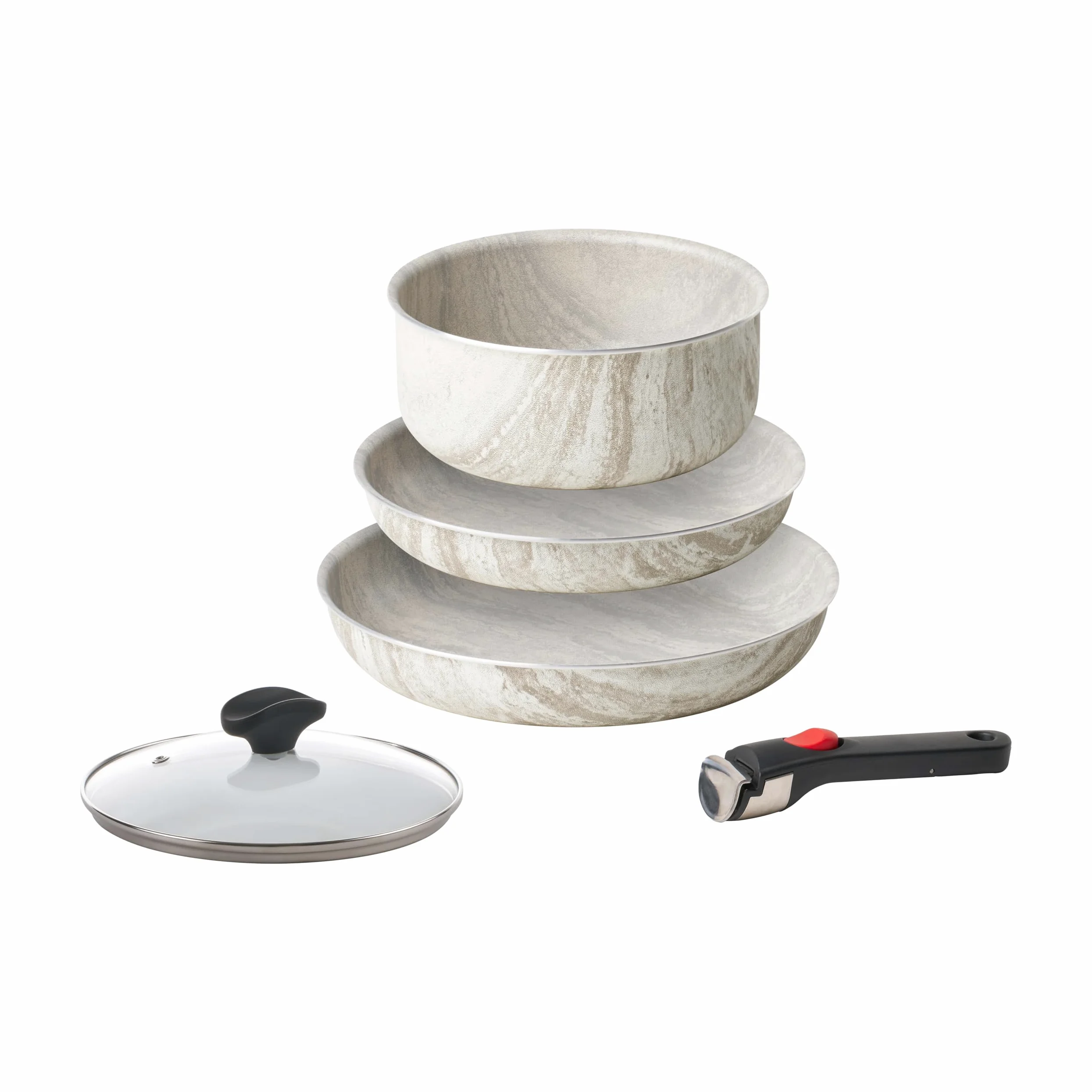 Guzzini ChefLine MARBLE MADE IN ITALY - SET 5 pezzi: 2 PADELLE (CM 24 e CM 28), CASSERUOLA da 20 cm, COPERCHIO (20 cm) e MANICO removibile