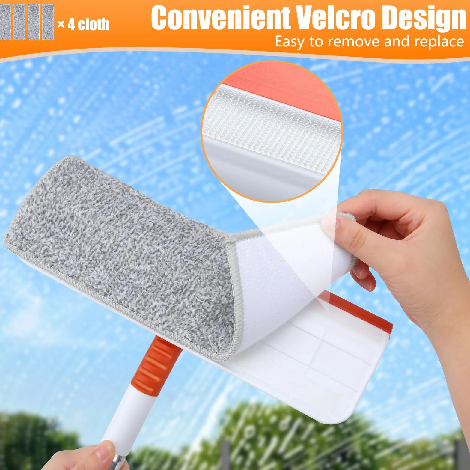 Alyvisun Lavavetri con Manico Telescopico 132cm, Kit 2 in 1 per Pulizia Finestre con Tergivetro Silicone e 4 Tamponi Microfibra