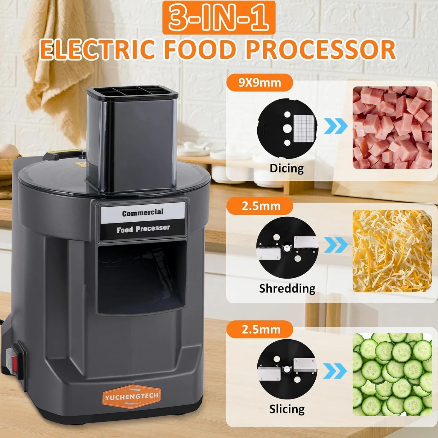 YUCHENGTECH Tagliaverdure Cubetti Elettrico Cubettatrice Verdure Elettrico con 3 Lame Tagliaverdure Elettrico Professionale per Tagliare a Cubetti Affettare e Sminuzzare Frutta e Verdura 100W