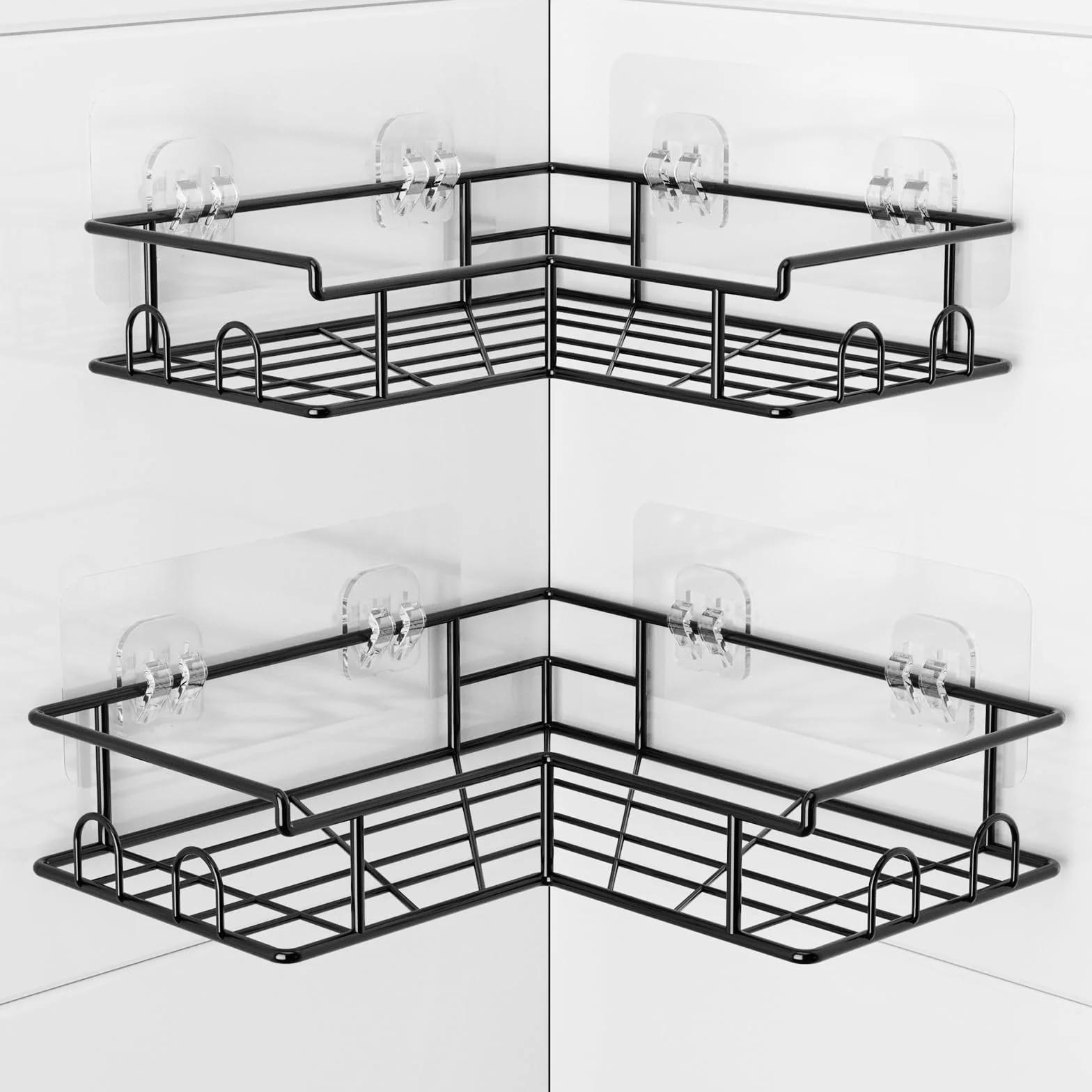 Mensola Doccia Angolare Senza Foratura Acciaio Inossidabile 8 Ganci 2 Pezzi Organizer Doccia da Appendere (Nero)