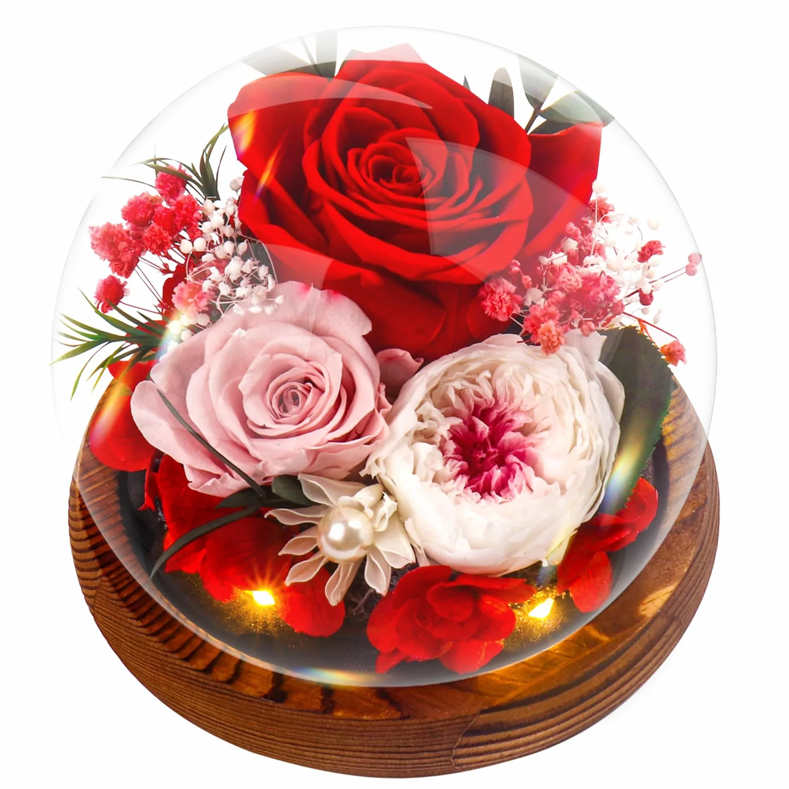 Rosa Stabilizzata Vera Regalo Festa della Mamma Donna Moglie LED Eterna Anniversario Rosso