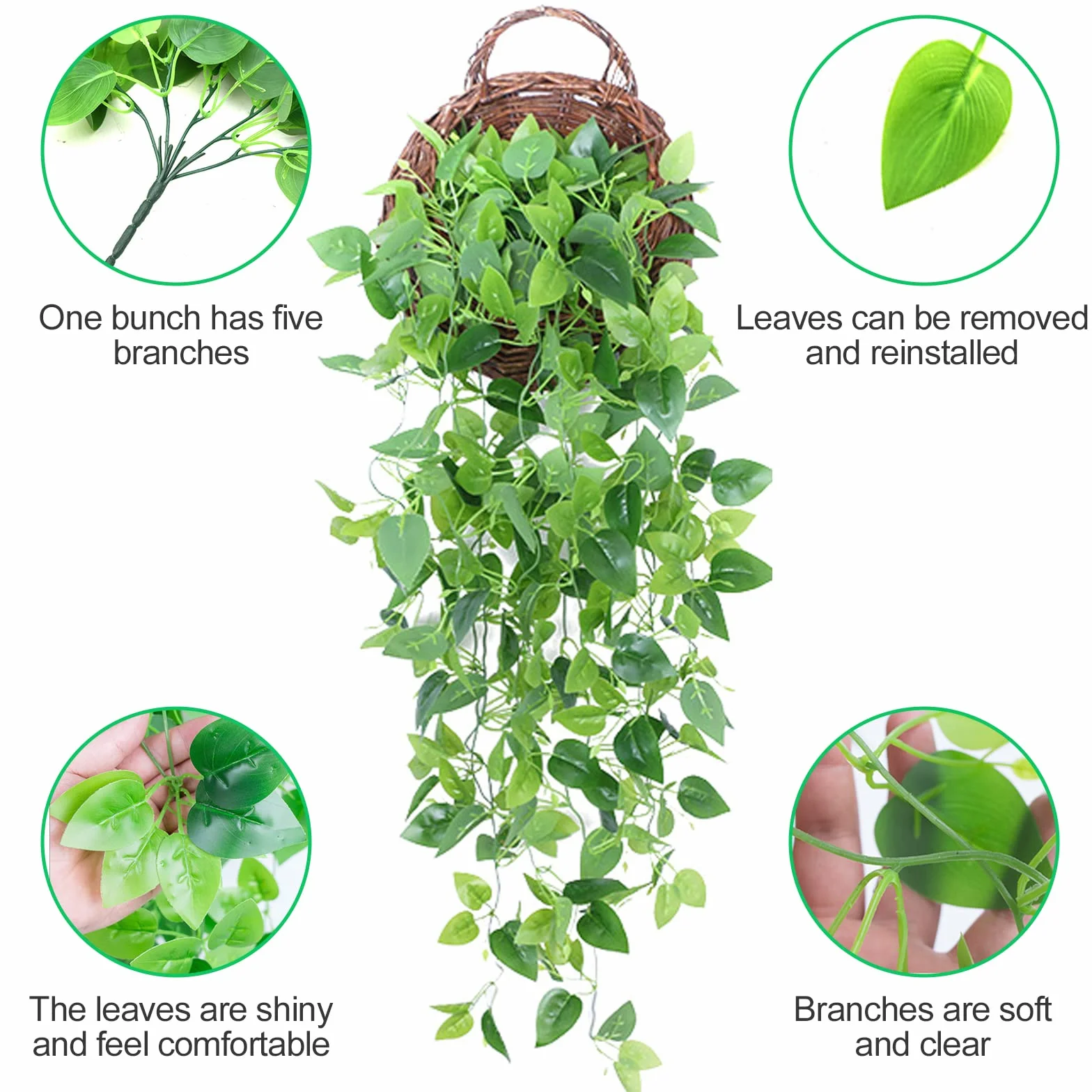 Newaner 2 pezzi Piante Pendenti Artificiali 100 cm Simulazione Edera Verde Ghirlanda Appesa per Decorazione Parete