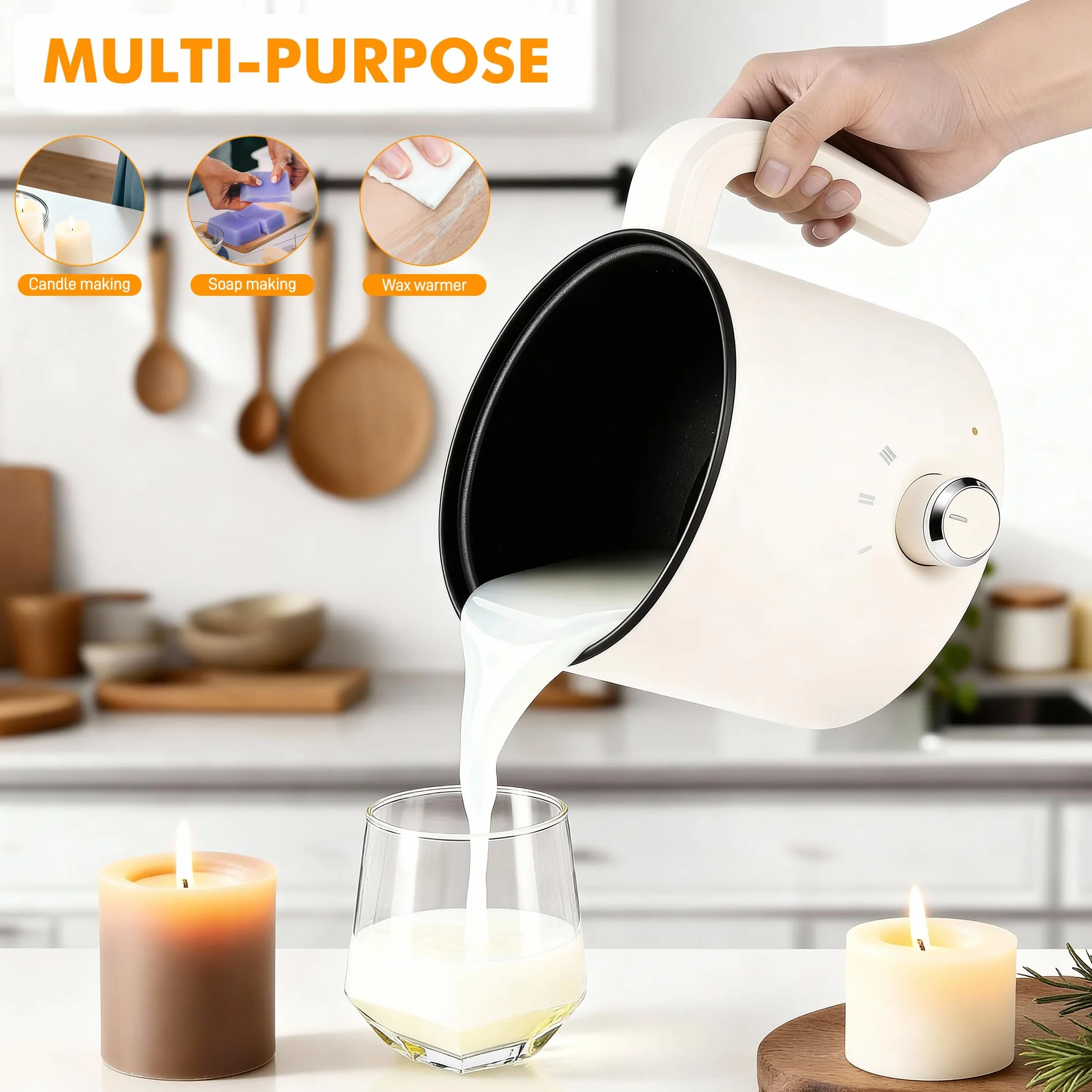 Fusore di Cera Elettrico 1,8L per Candele Fai da Te con Beccuccio Versatore
