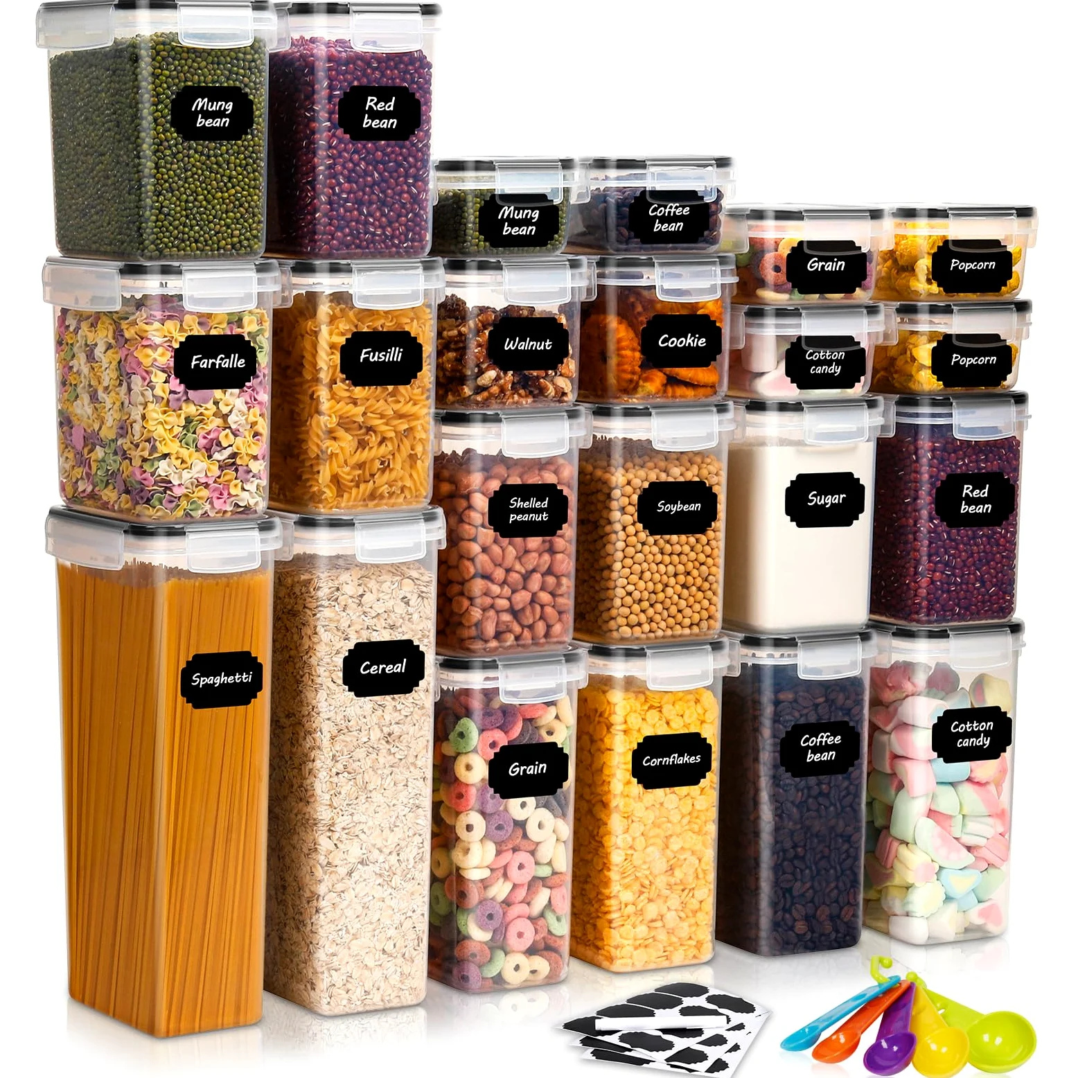 22 Pezzi Contenitori Ermetici per alimenti,Contenitore Plastica con Coperchio per Alimenti Denza BPA,Set Contenitori per Alimenti per Cereali,Pasta,Riso e Caffè