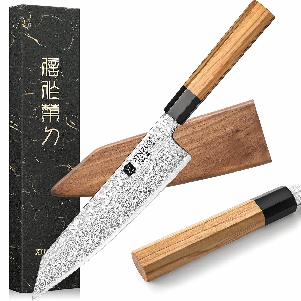 XINZUO Coltello da Cuoco Kiritsuke 21,5cm Acciaio Damasco Stile Giapponese Forgiato a Mano