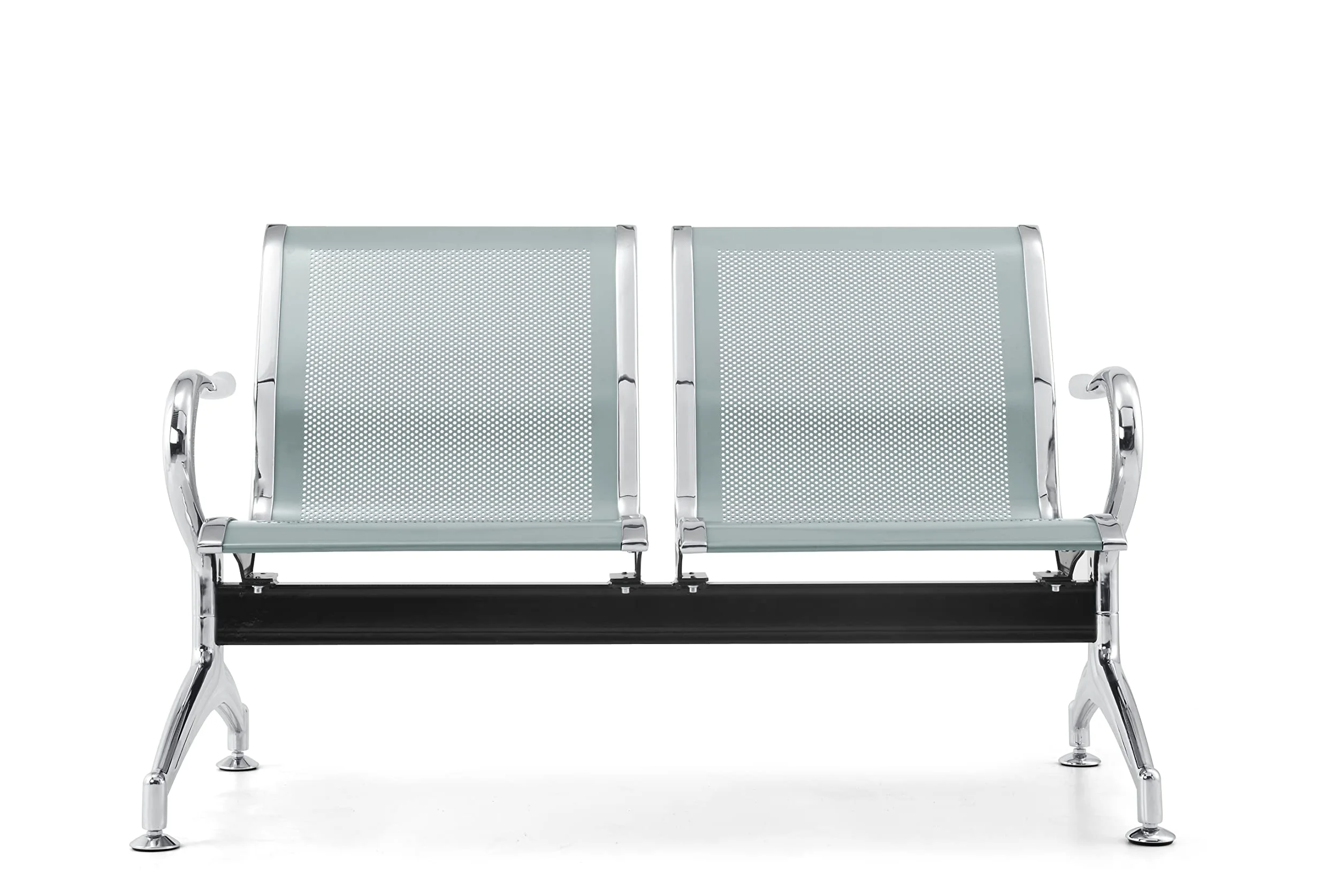 Panca 2 posti acciaio 125x71x78H argento per sala d'attesa | Panchina con braccioli