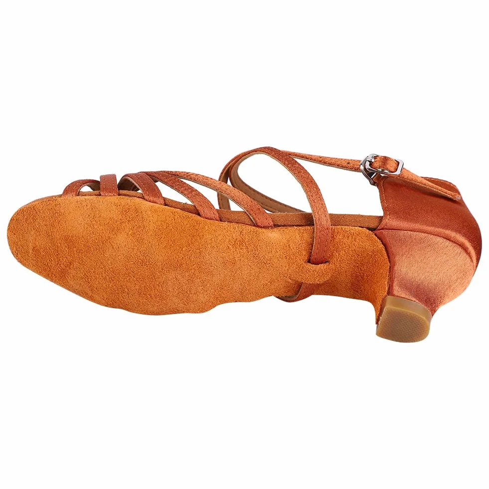 mumisuto Scarpa da Ballo Latino Morbida Comoda per Bambina Tacco Alto 4cm Marrone
