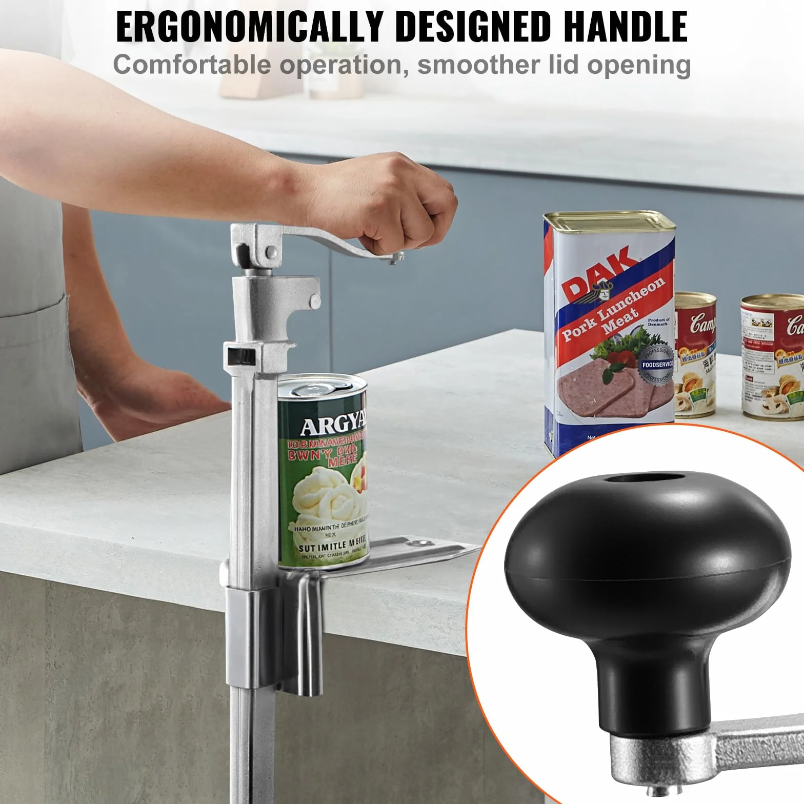 VEVOR Apriscatole Commerciale in Ghisa da Tavolo per Lattine Alte 30 cm, Lama Acciaio Inossidabile, 235 x 100 x 660 mm