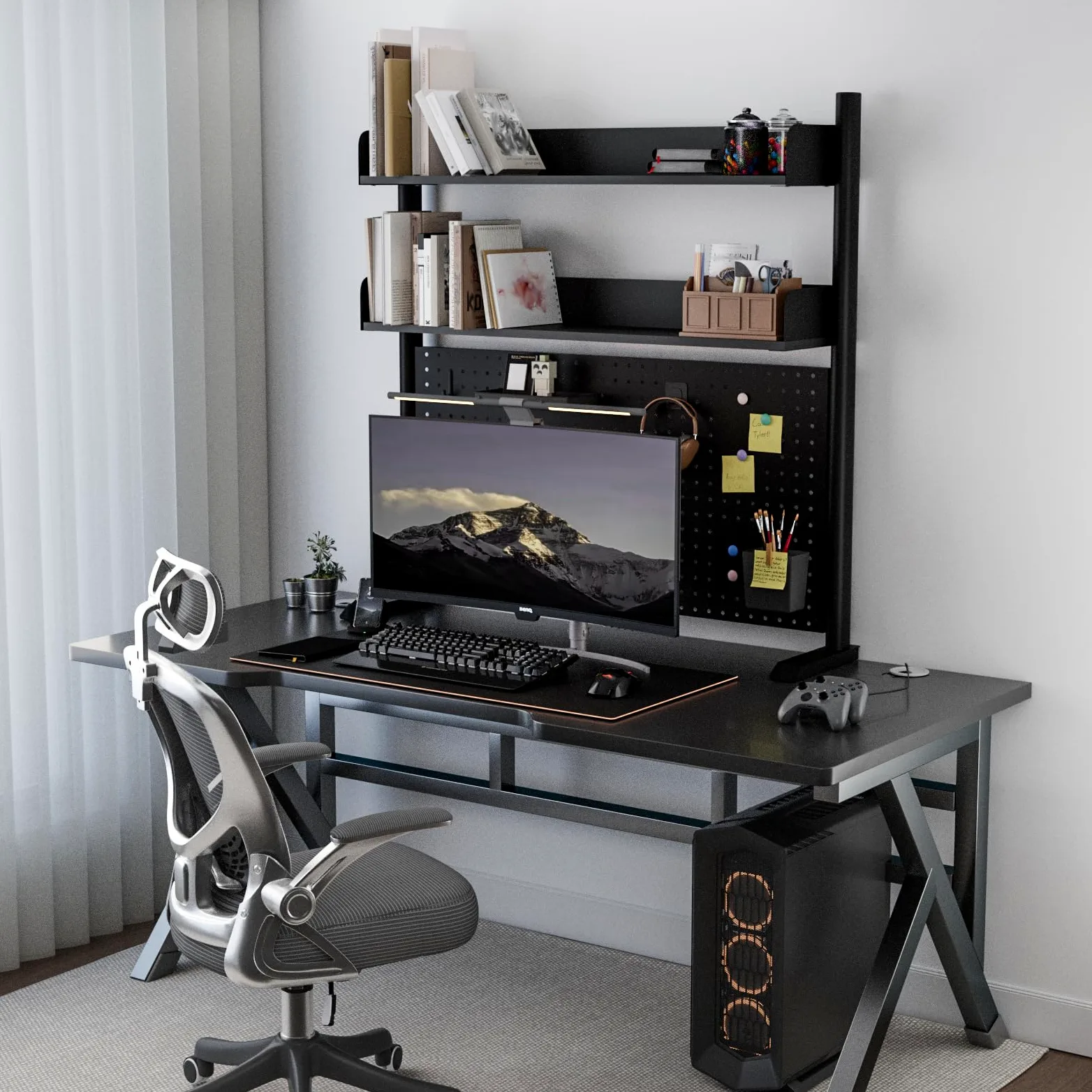 Scaffale da scrivania a 2 livelli, nero, 100 cm, organizer da scrivania con disco rigido, piano di lavoro, libreria per casa, ufficio o dormitorio