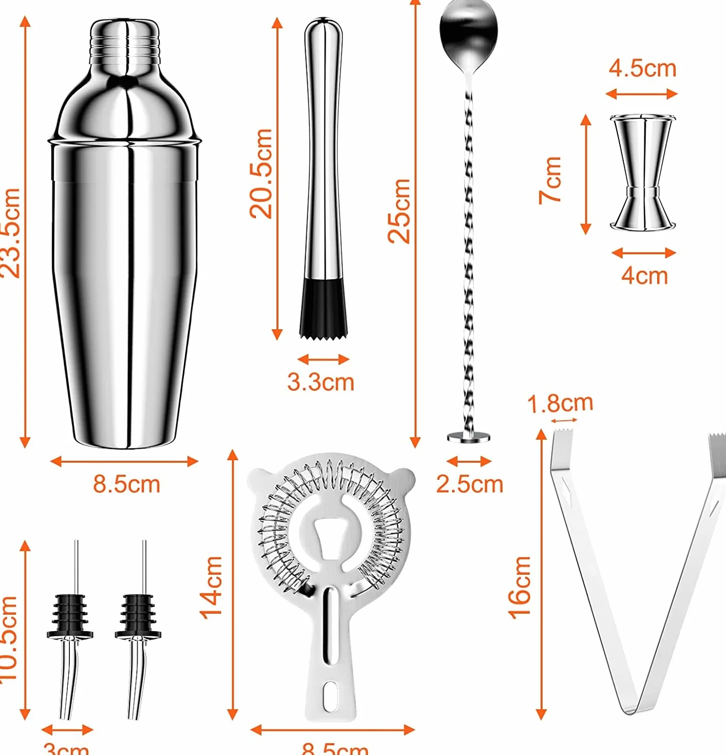 Gvolatee 750 ml shaker in Acciaio Inox, 8 pezzi cocktail set professionale barman kit