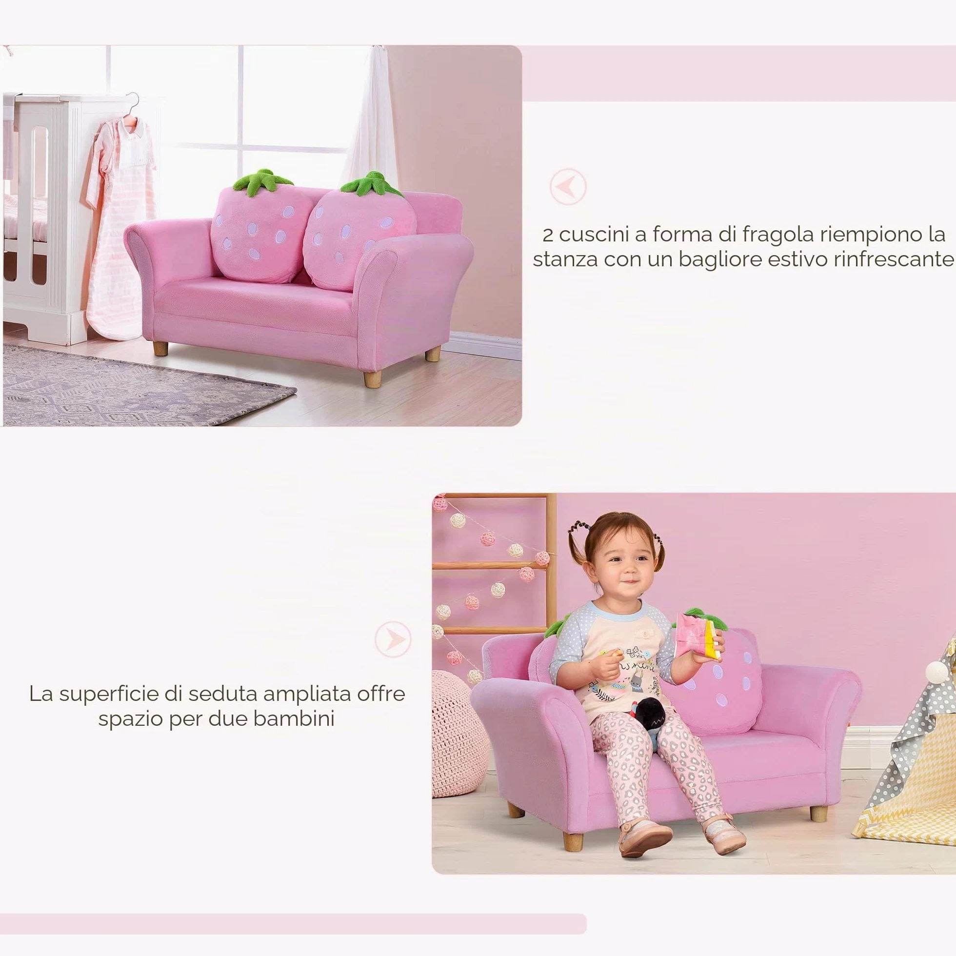 HOMCOM – 55 – 0014 bambini sedia/poltrona/divano/Bambini/doppio/singolo Soft NEU (fragola Sofa)