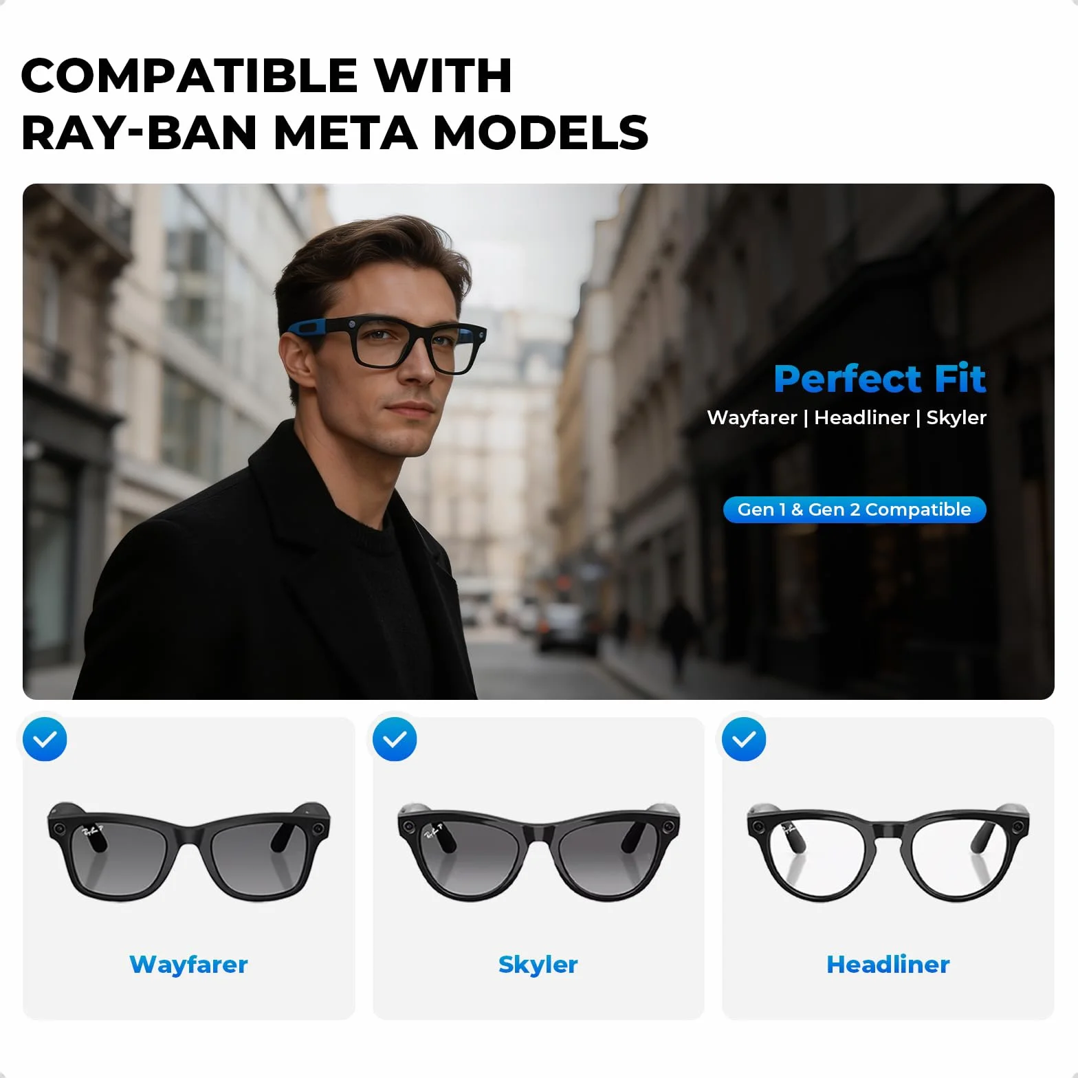 Grip w silikonie do okularów kompatybilnych z Ray-Ban Meta Smart Glasses, antypoślizgowe haczyki na uszy i uchwyty do okularów