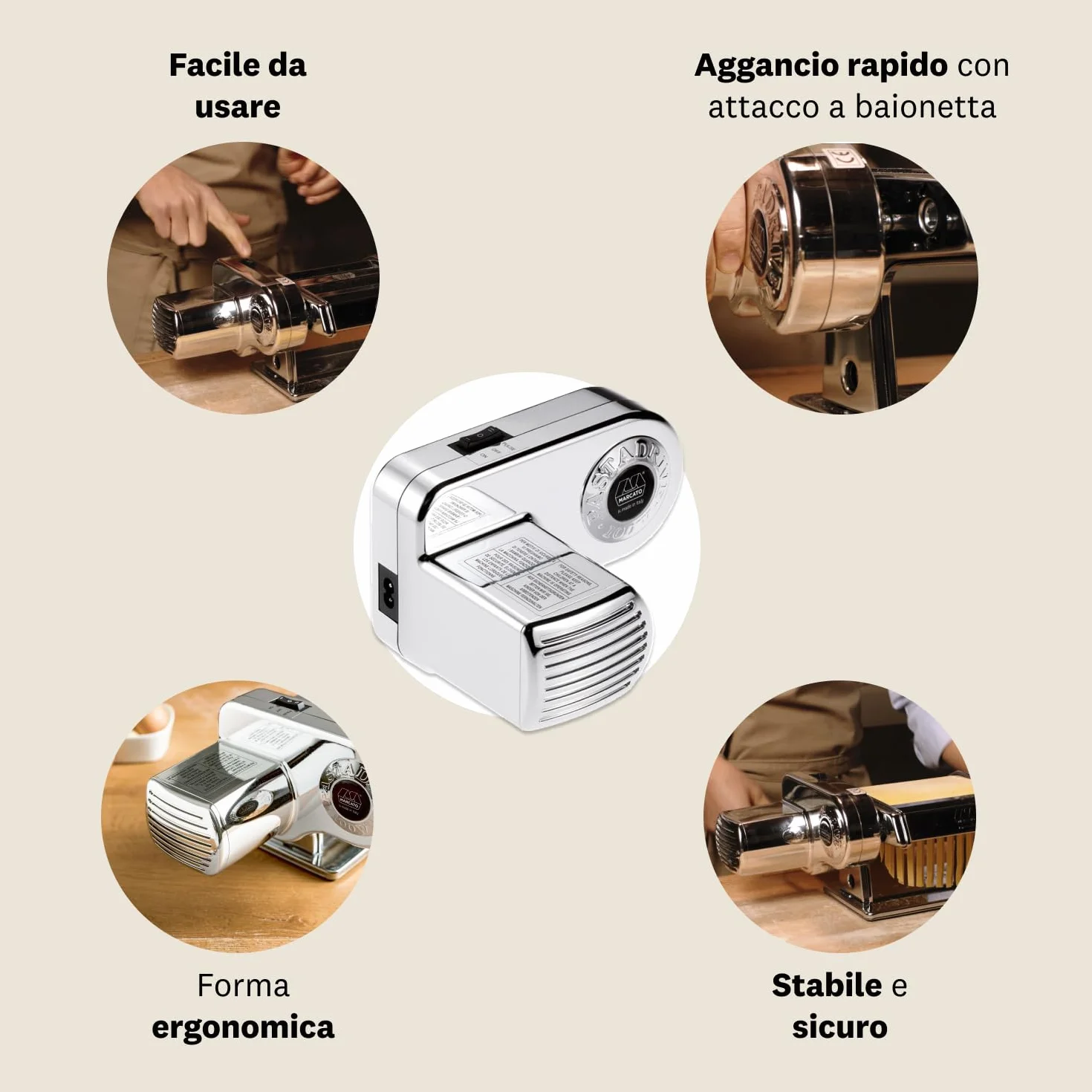 Marcato Motore per Macchina per Pasta 100W Plastica Argento Linea Basic