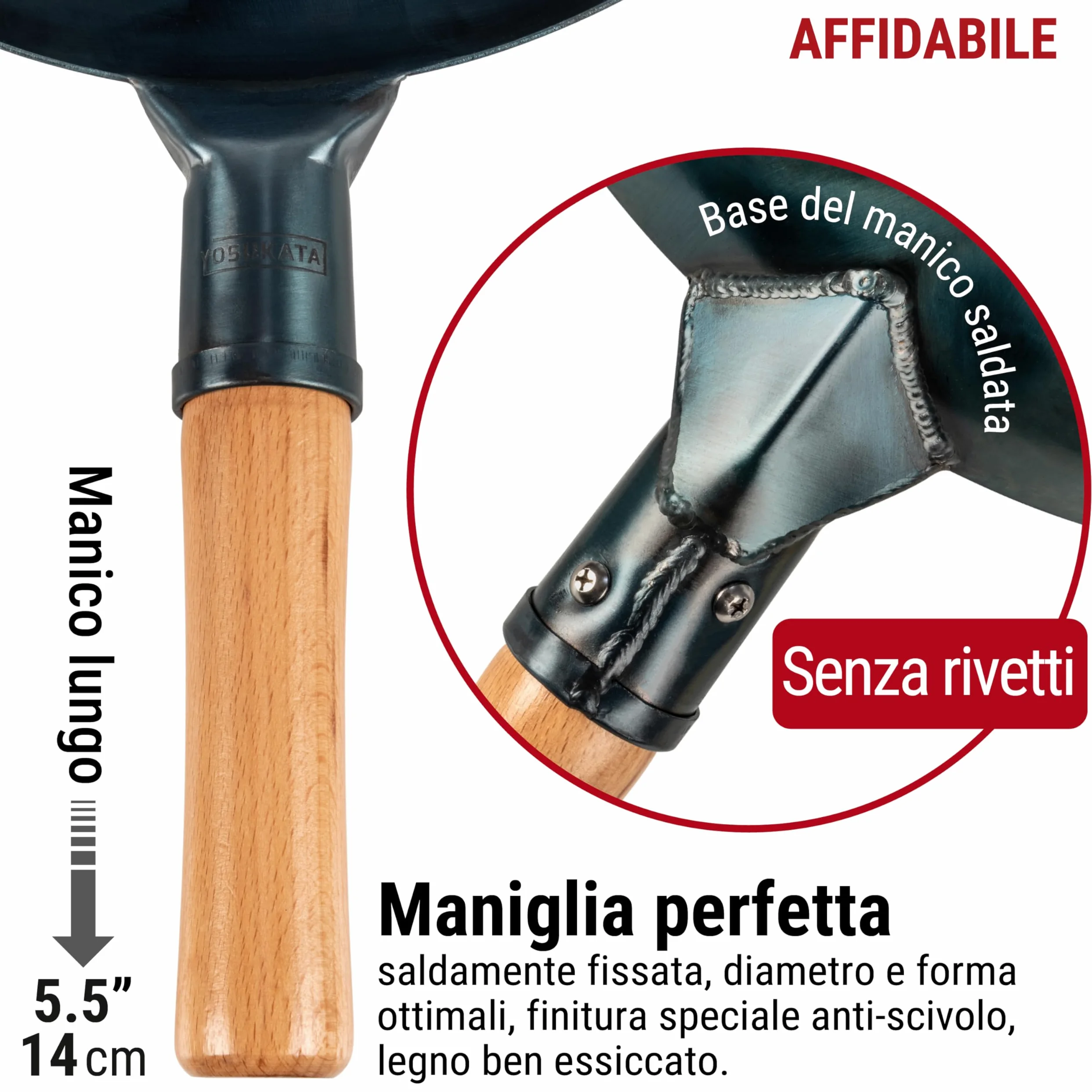 YOSUKATA Wok Padella Professionale 34 cm - Tradizionale Wok Acciaio al Carbonio Blu Fondo Piatto Precondizionato - Cinese Originale Padella - Adatto a Gas Induzione Elettrico Сeramica e Fuoco Aperto