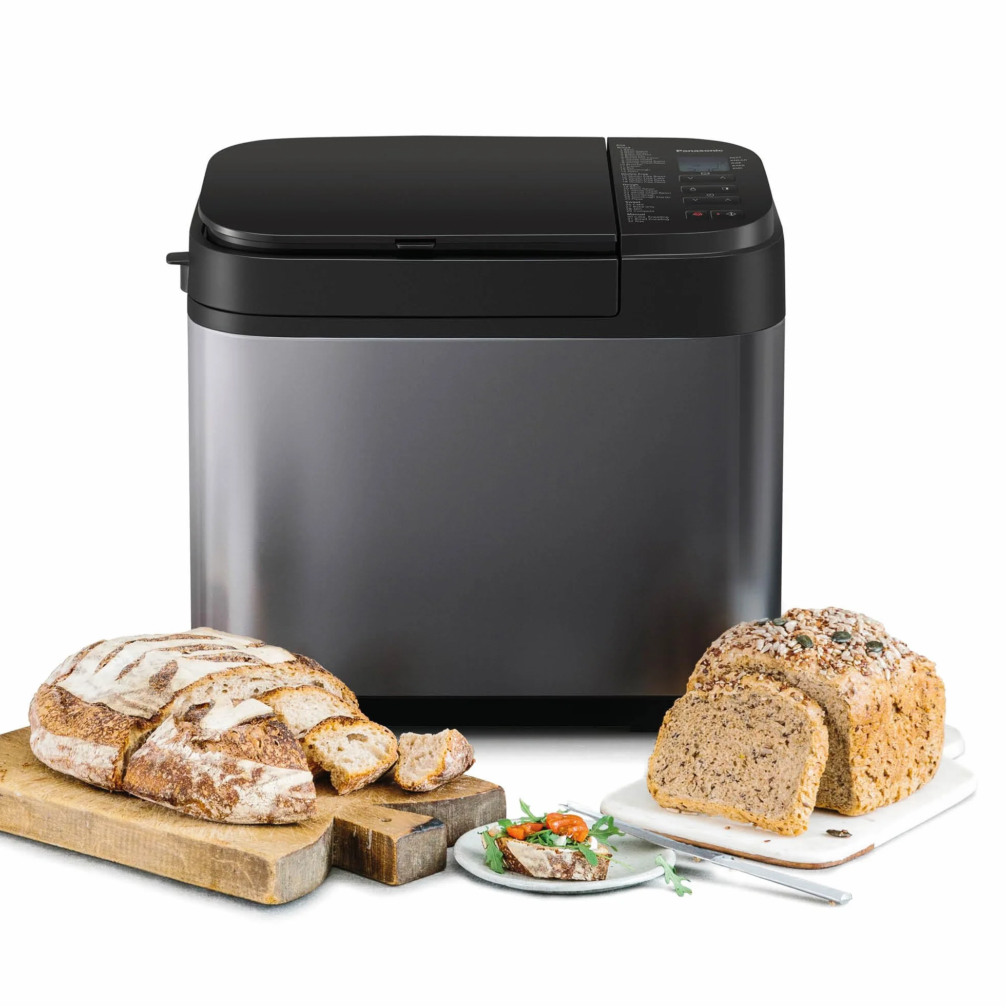 Panasonic SD-YR2540 Premium Grigio Macchina per il pane completamente automatica, design orizzontale e dispenser per lievito, 32 programmi automatici, due sensori di temperatura, tempo predefinito di