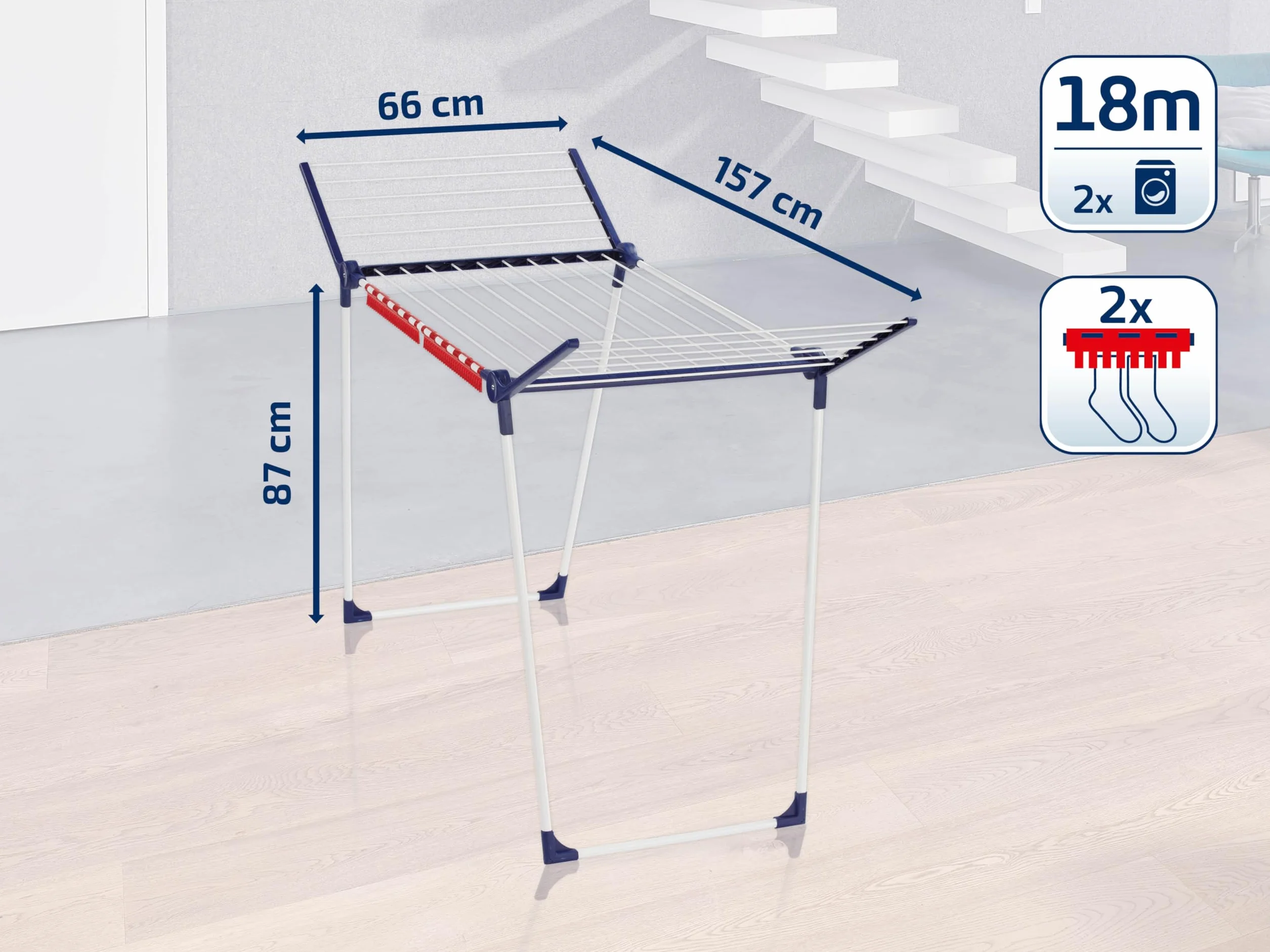 Leifheit Pegasus 180 Solid Stendibiancheria, Stendino Allungabile con Ali Pieghevoli, Stendibiancheria Estensibile per Interni ed Esterni
