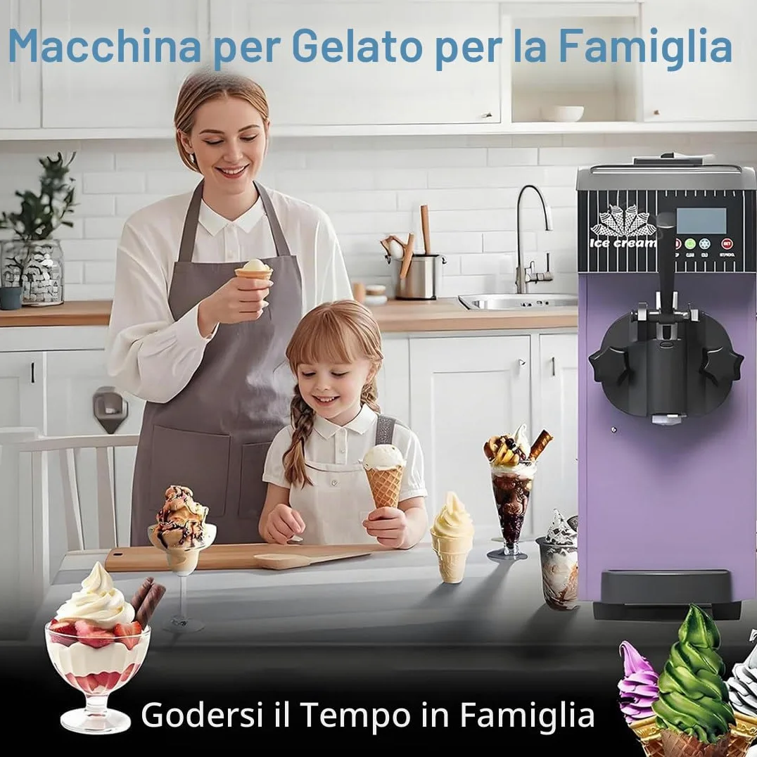 Gelatiera da Banco Gelatiera Soft Serve Monogusto 450 W con Tramoggia 3,5 L, Pannello LCD,Macchina per Gelato Commerciale,Resa da 4-5 kg/H,per Snack Bar di Ristoranti Grey
