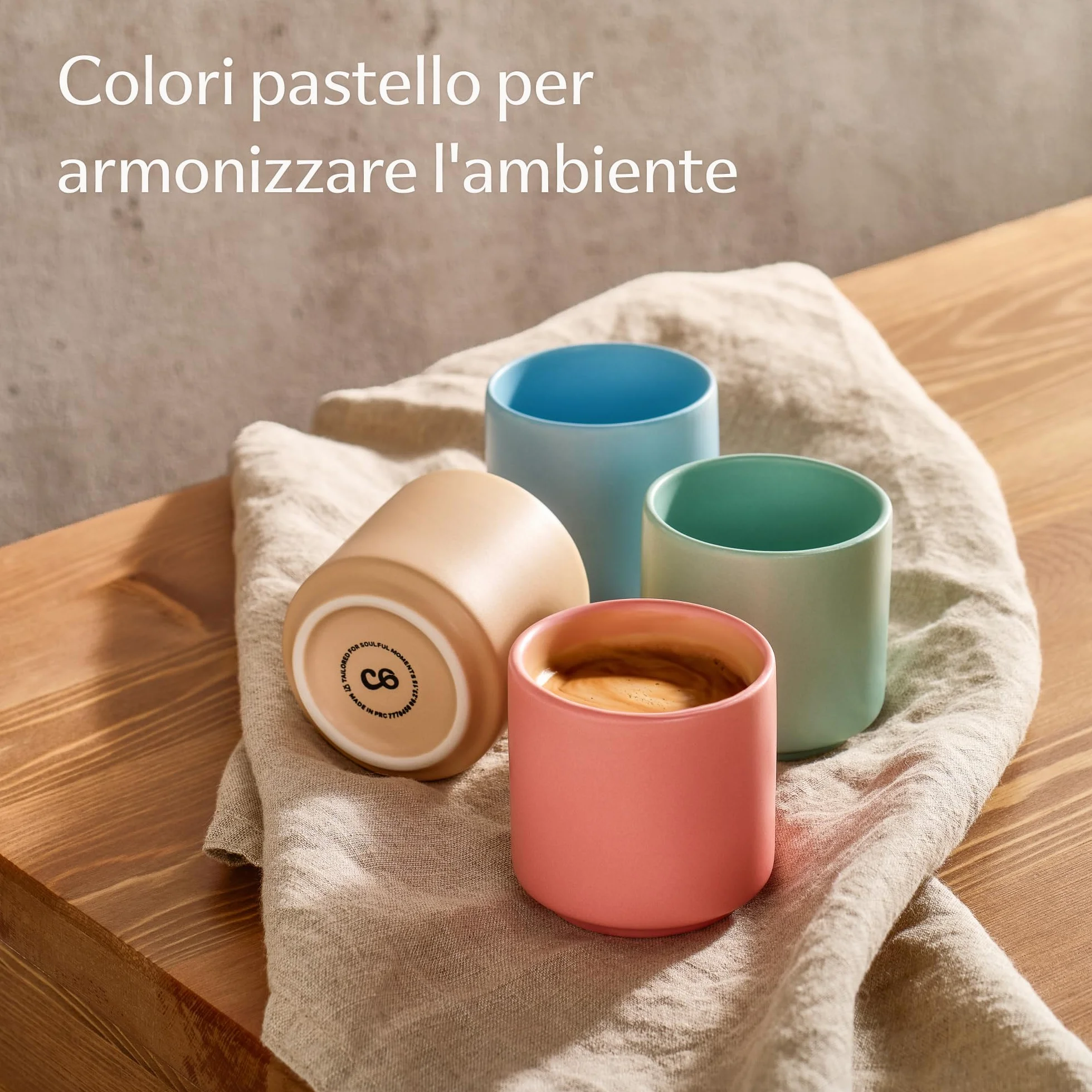 Tazzine Caffè Espresso in Ceramica Pastello 4 Tazze Impilabile 80 ml Resistenti al Calore Lavabili in Lavastoviglie
