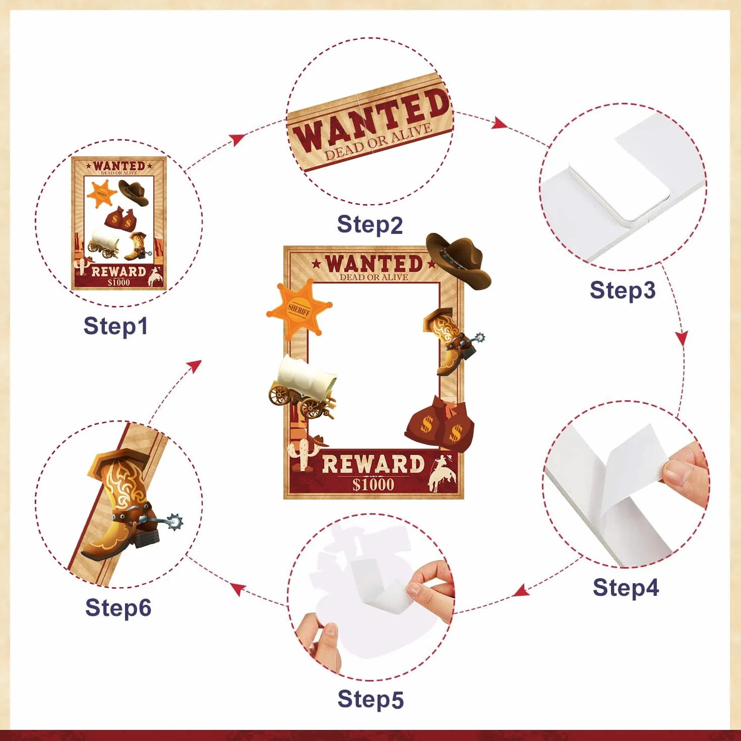 West Wanted Kit di Accessori per Foto a Tema Cowboy Festa Cowboy Decorazione Set di Accessori per Foto a Tema Cowboy Selvaggio Occidentale Poster per Foto Selfie da Cowboy Cowgirl Forniture