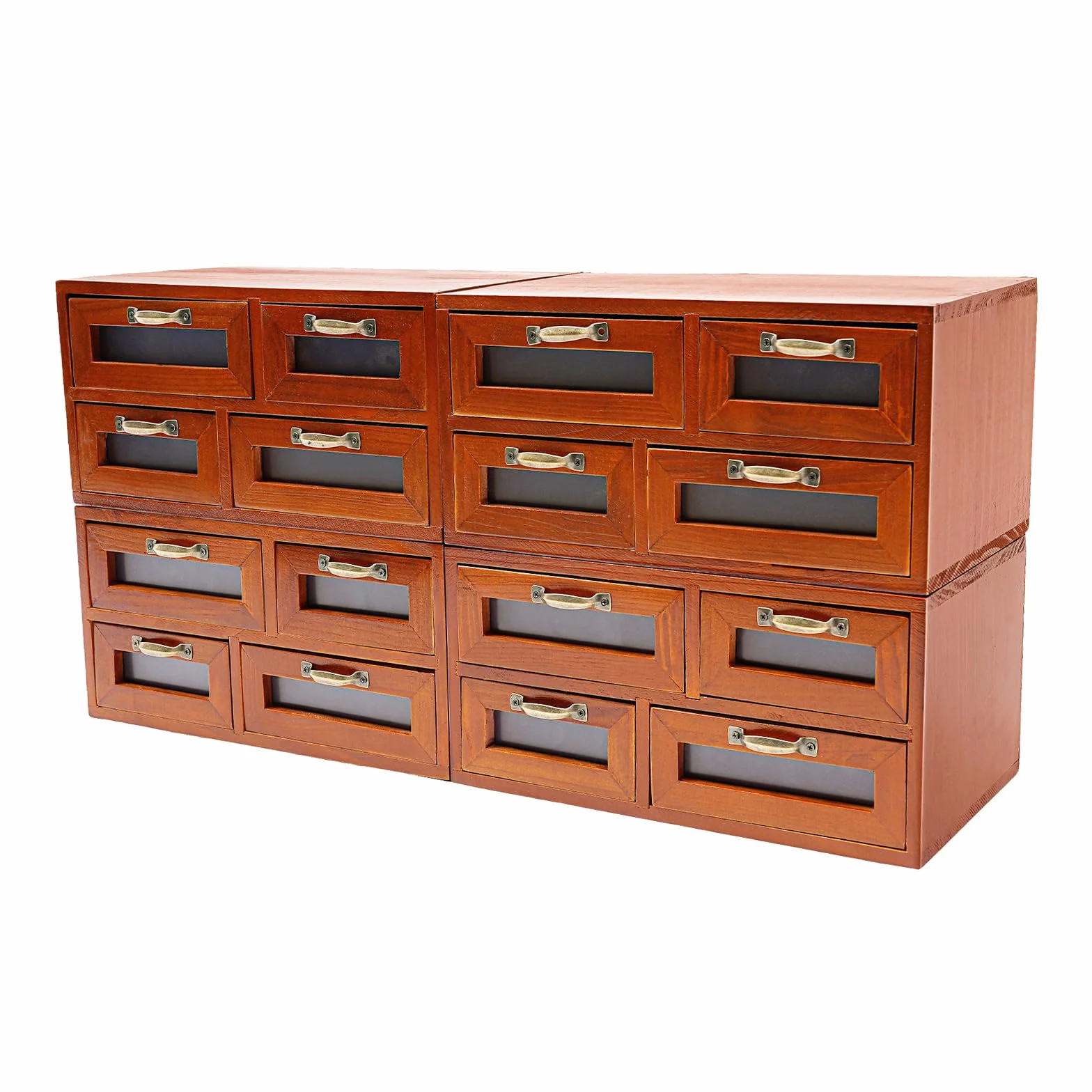4 armadietti vintage in legno, 16 cassetti con finestra a vista, organizer da scrivania per ufficio e bricolage, cassettiera retrò per piccoli oggetti, contenitore