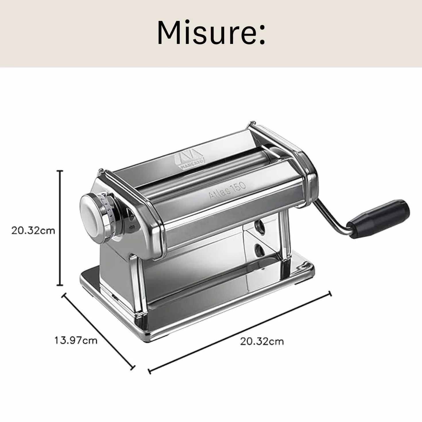 Marcato Nuova Atlas 150 Premium Pasta Maker Macchina per la Pasta Acciaio Cromato 10 Spessori AT-150-ROL-PRM