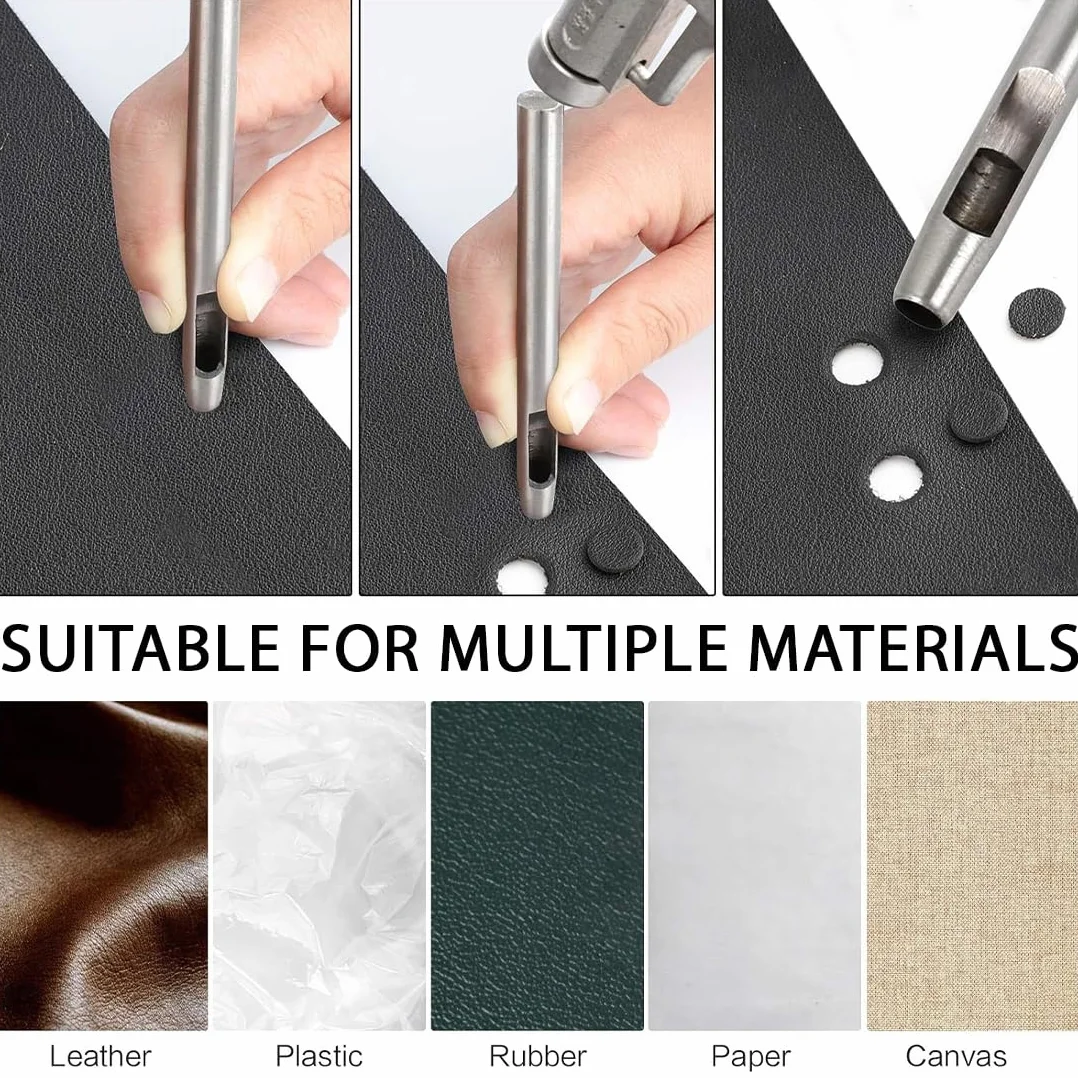 6 Pezzi di Perforatori in Cuoio, Set di Punzoni da 1 mm - 6 mm di Perforatrice in Cuoio con Foro Professionale, Punzone in Pelle per Cintura Cinturino per Orologio Fare Fori Cintura