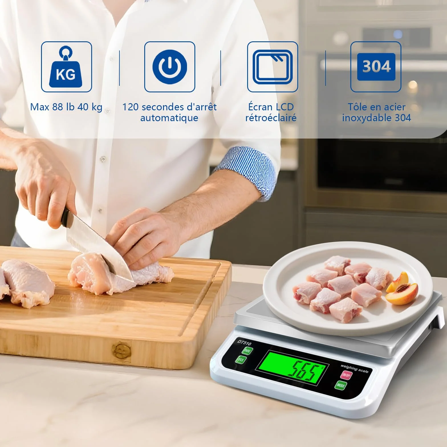 Bilancia da Cucina Professionale 40kg bilancia cucina ad Alta Precisione 1g Bilancia per Alimenti con Display LCD Bilancia Elettronica Funzione Tara Conteggio PCS e 6 Unità