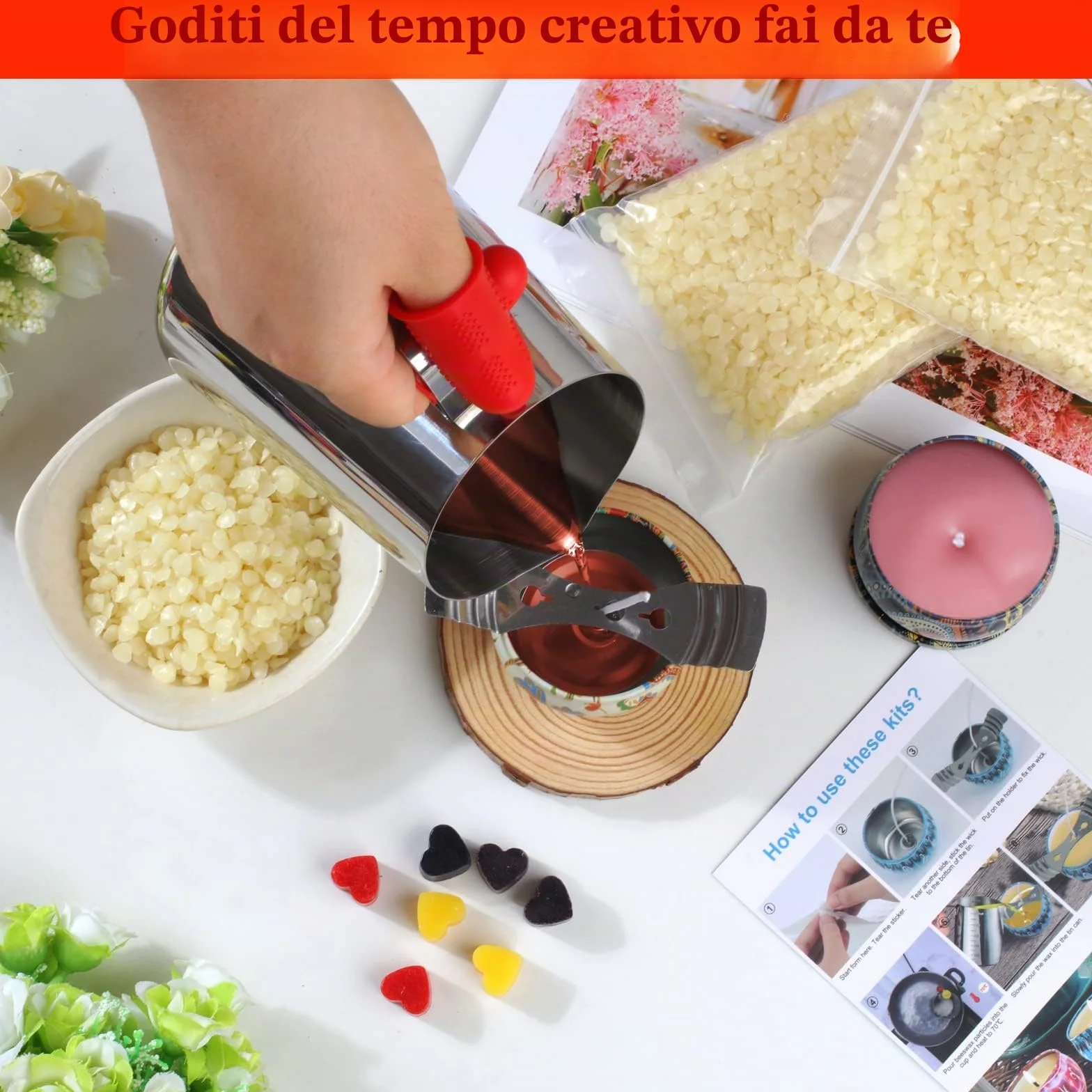 Set candele fai da te, kit per candele profumate con cera d'api, 8 barattoli, 6 oli, 8 coloranti, 500 ml